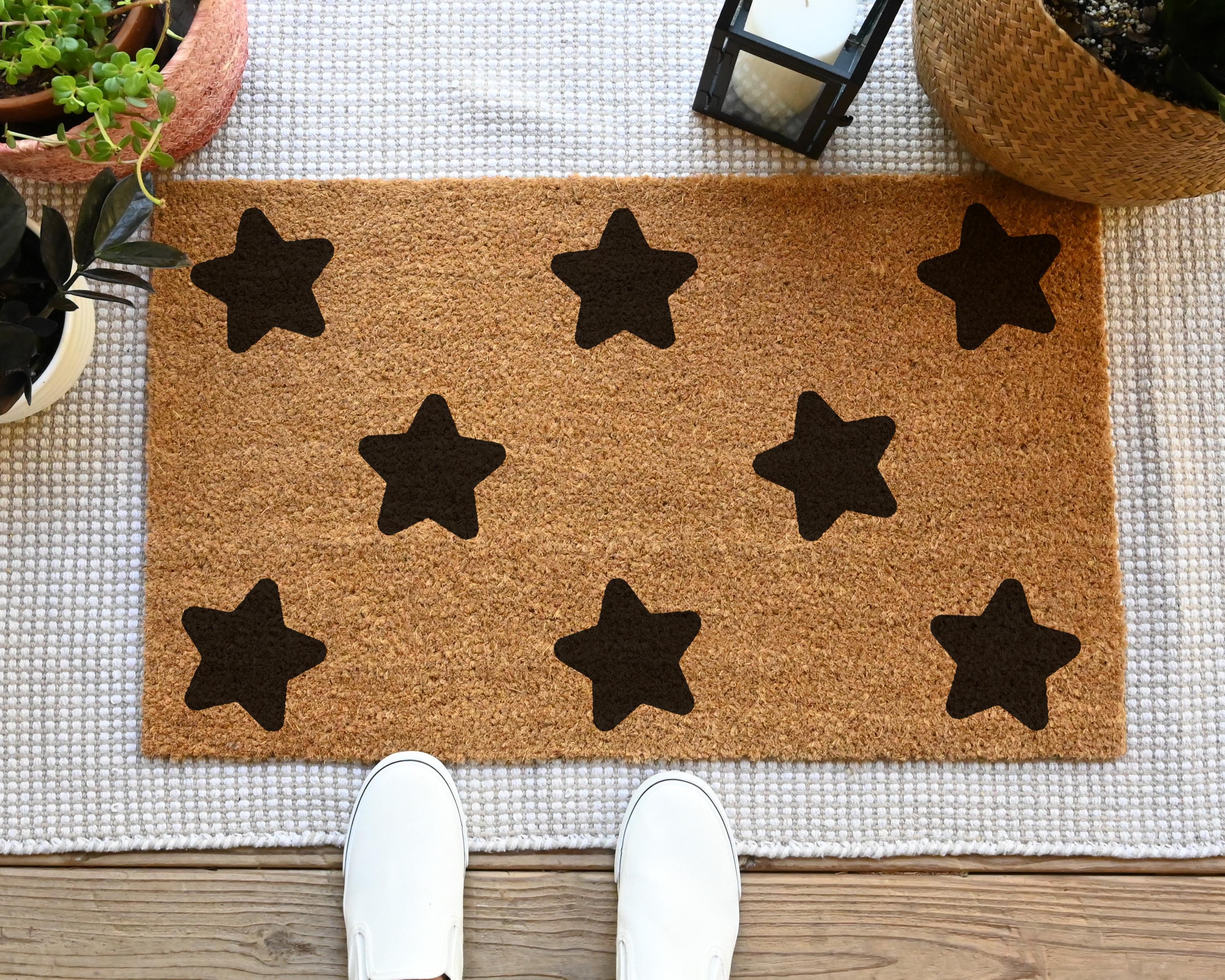 HamlinRowShop Star Pattern Coir Doormat Durable Welcome Mat for Entryway