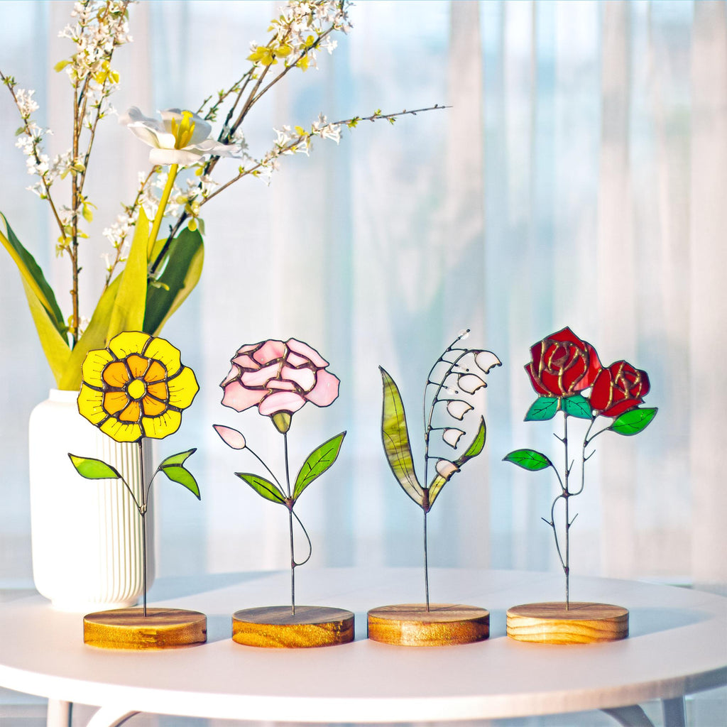 RainLine Custom Birth Flower Stained Glass Suncatcher Personalized