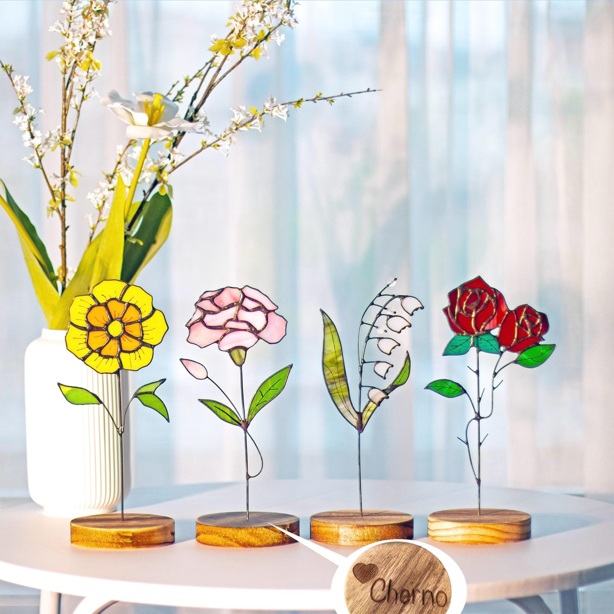 RainLine Custom Birth Flower Stained Glass Suncatcher Personalized