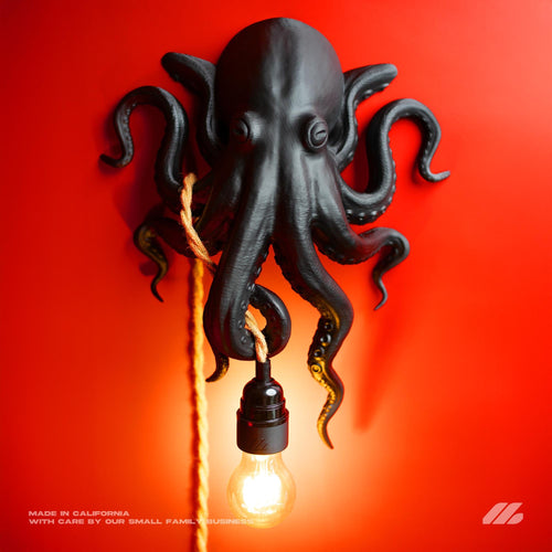 April16studio Black Octopus Wall Lamp 16in Matte Animal Art Sconce