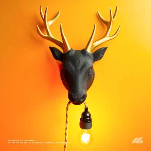 April16studio Deer Wall Lamp Handcrafted Wall Sconce Golden Antlers
