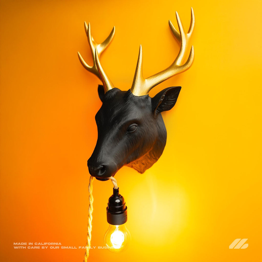 April16studio Deer Wall Lamp Handcrafted Wall Sconce Golden Antlers