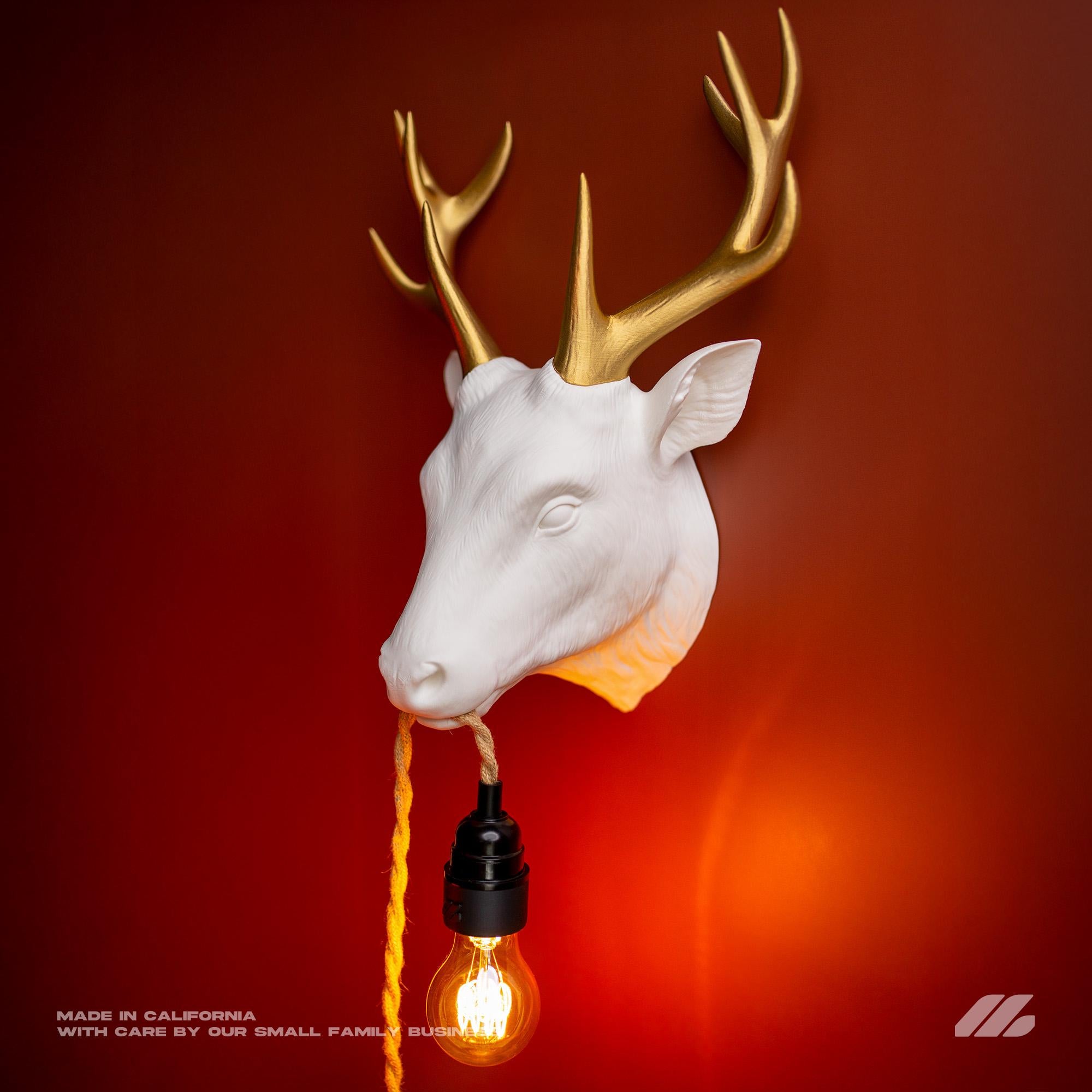April16studio Deer Wall Lamp Handcrafted Wall Sconce Golden Antlers 12in