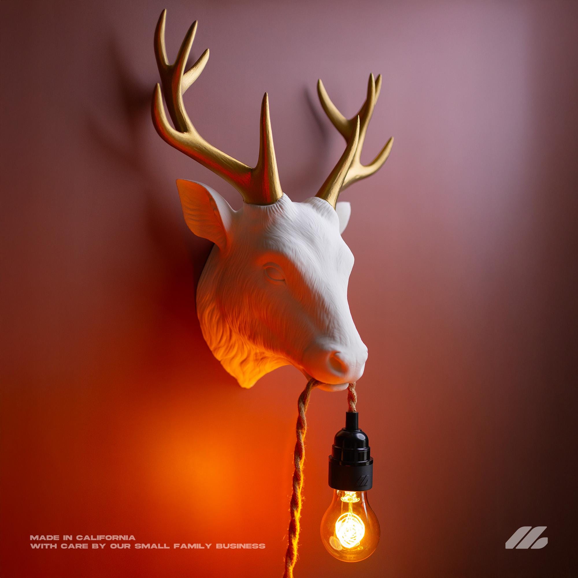 April16studio Deer Wall Lamp Handcrafted Wall Sconce Golden Antlers 12in