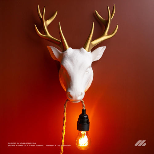 April16studio Deer Wall Lamp Handcrafted Wall Sconce Golden Antlers 12in
