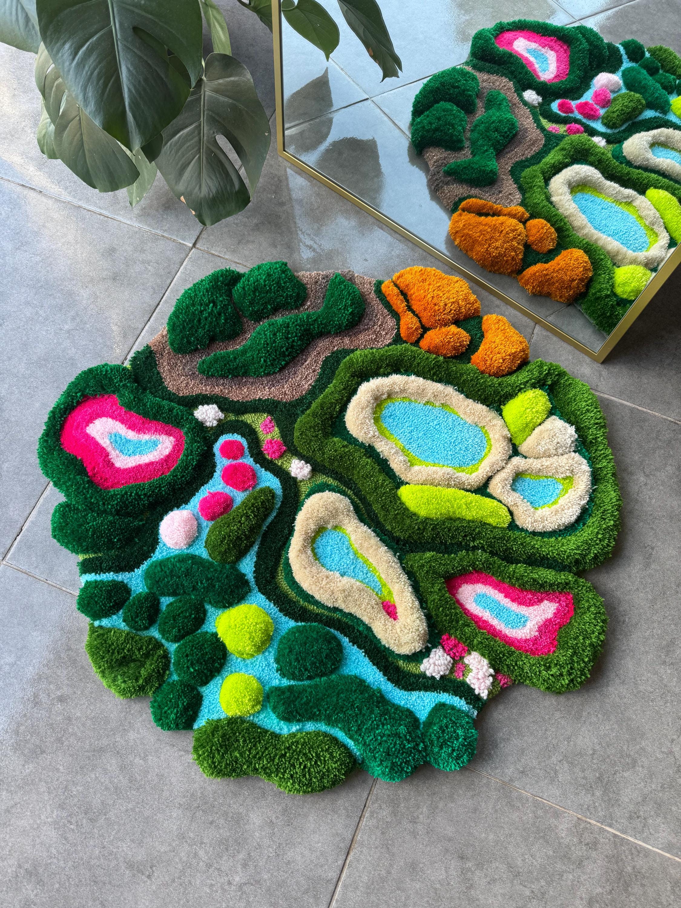 OrnnWorks 3D Island Tufted Rug Nature Inspired Handmade Carpet