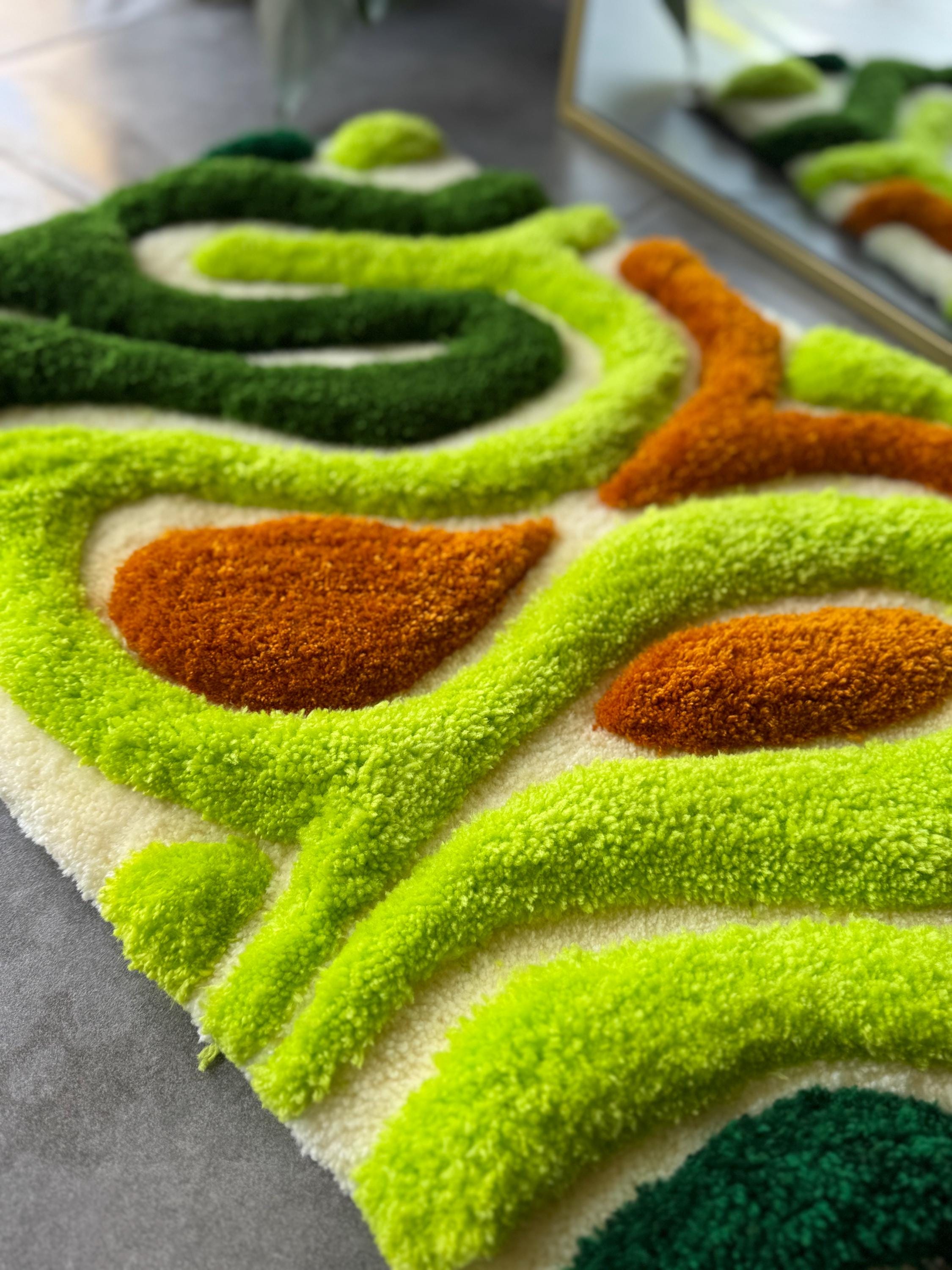OrnnWorks Modern 3D Green Textured Handmade Tufted Rug