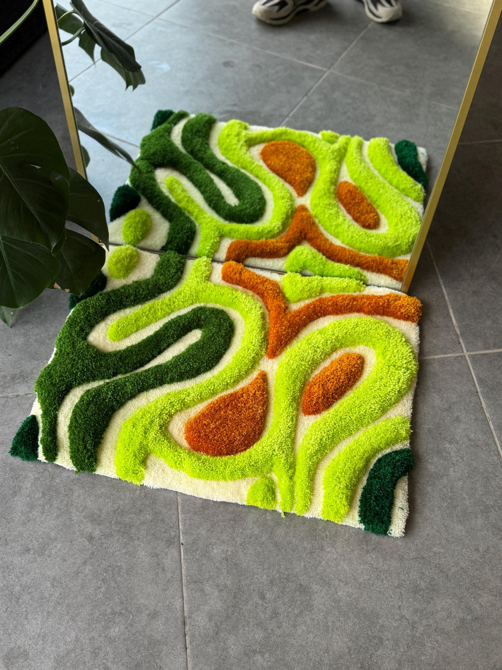 OrnnWorks Modern 3D Green Textured Handmade Tufted Rug