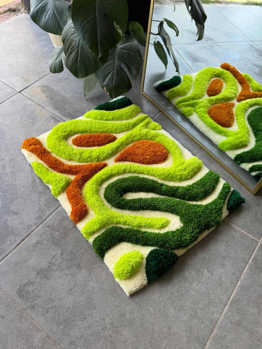 OrnnWorks Modern 3D Green Textured Handmade Tufted Rug