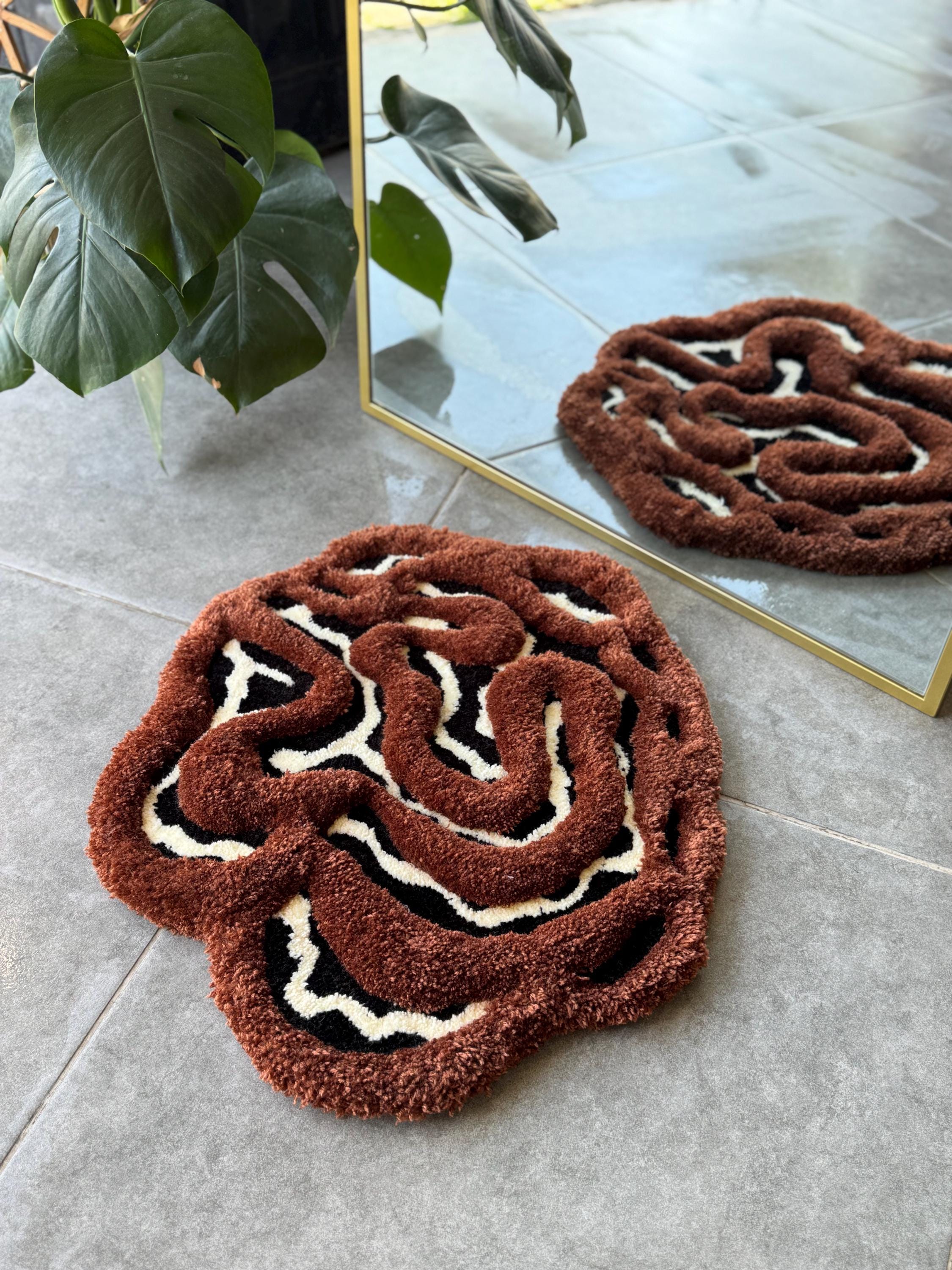 Handmade 3D Brown Cow Print Fluffy Tufted Rug 60cm