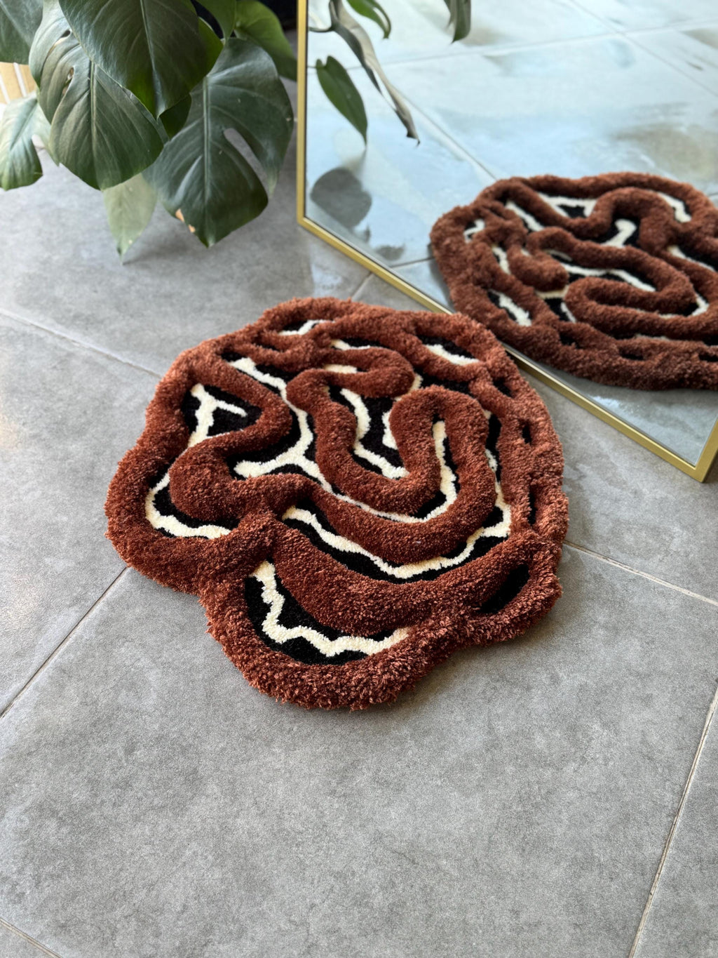 Handmade 3D Brown Cow Print Fluffy Tufted Rug 60cm
