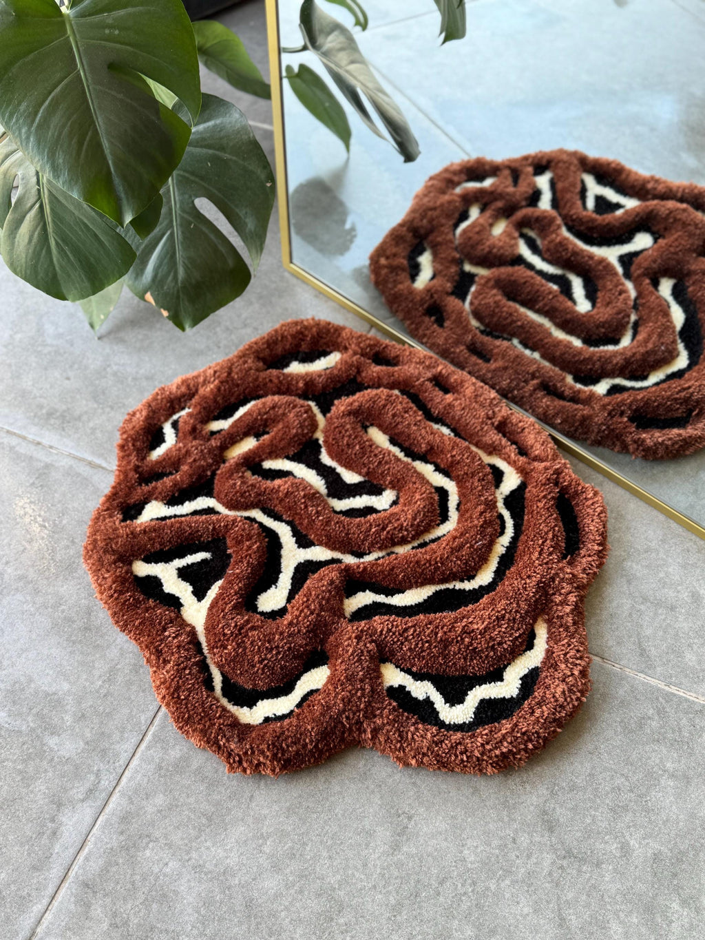 Handmade 3D Brown Cow Print Fluffy Tufted Rug 60cm