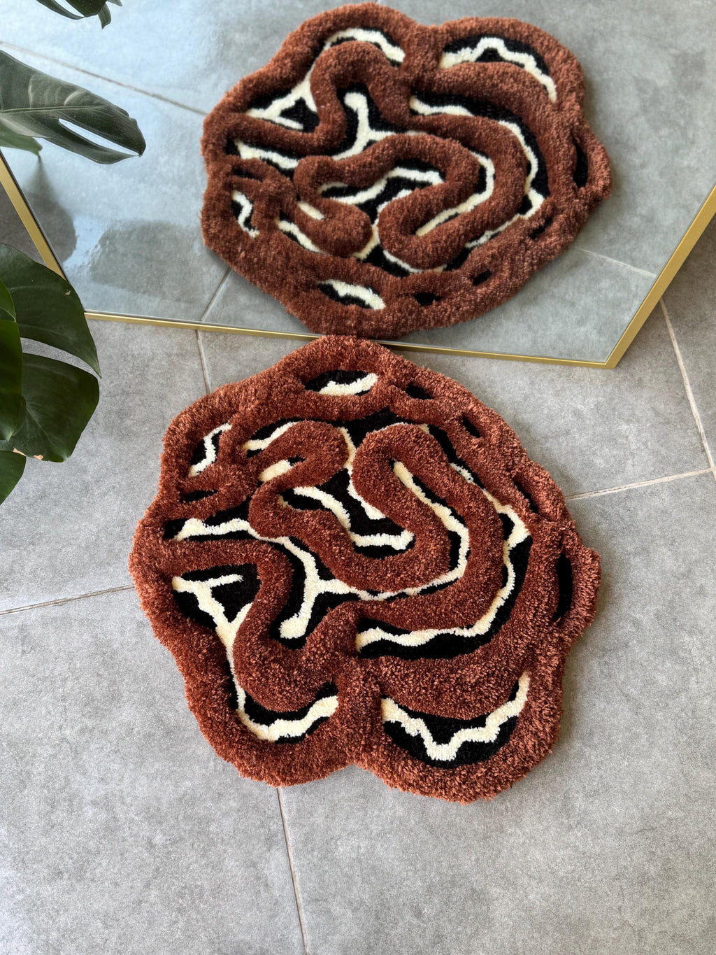 Handmade 3D Brown Cow Print Fluffy Tufted Rug 60cm