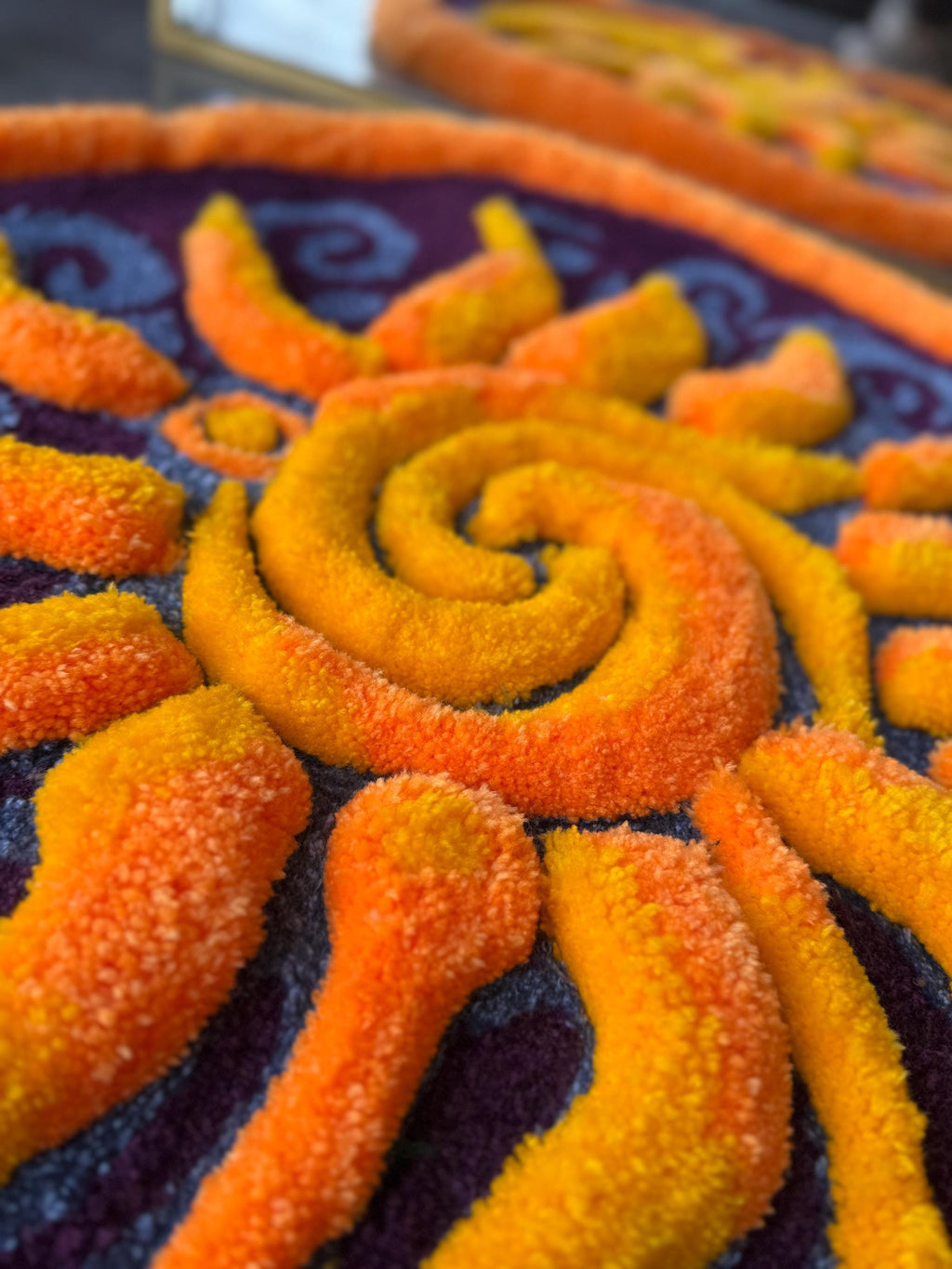 OrnnWorks 3D Sunshine Handmade Tufted Rug Purple Blue Yellow Orange