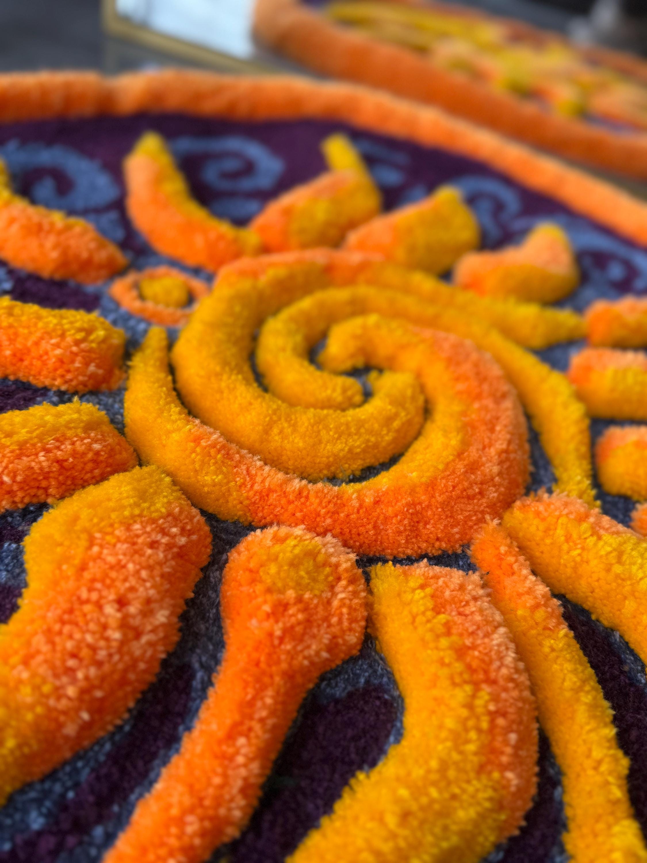 OrnnWorks 3D Sunshine Handmade Tufted Rug Purple Blue Yellow Orange