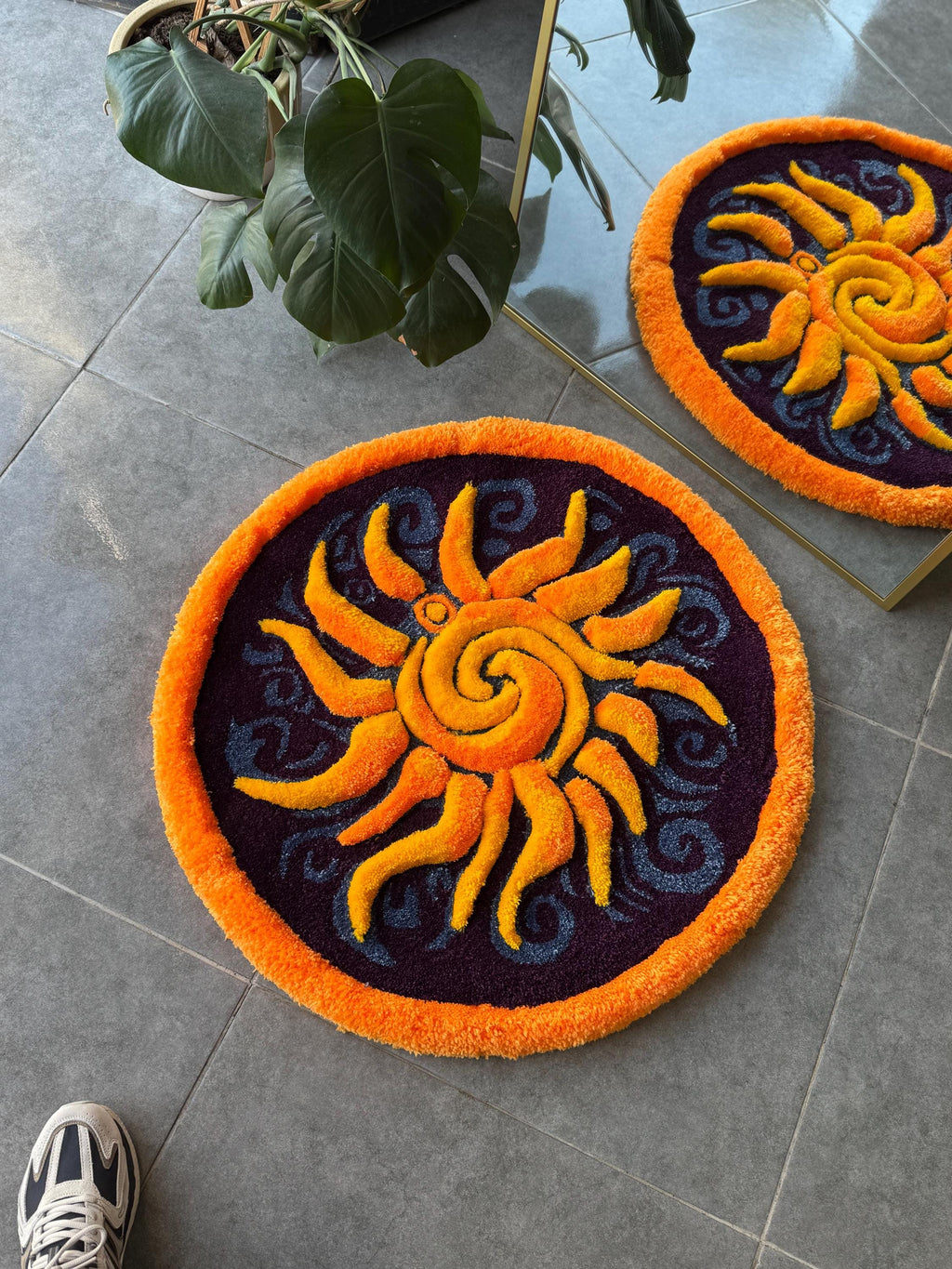 OrnnWorks 3D Sunshine Handmade Tufted Rug Purple Blue Yellow Orange