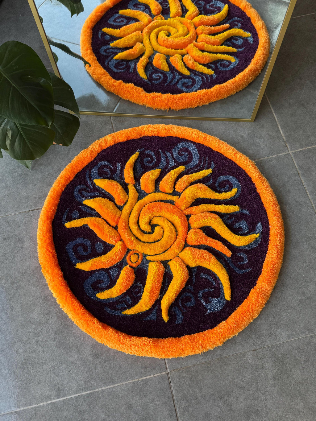 OrnnWorks 3D Sunshine Handmade Tufted Rug Purple Blue Yellow Orange