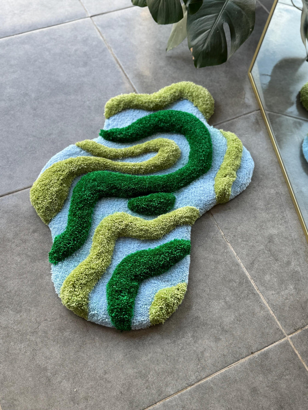 OrnnWorks 3D Green & Blue Textured Handmade Tufted Rug