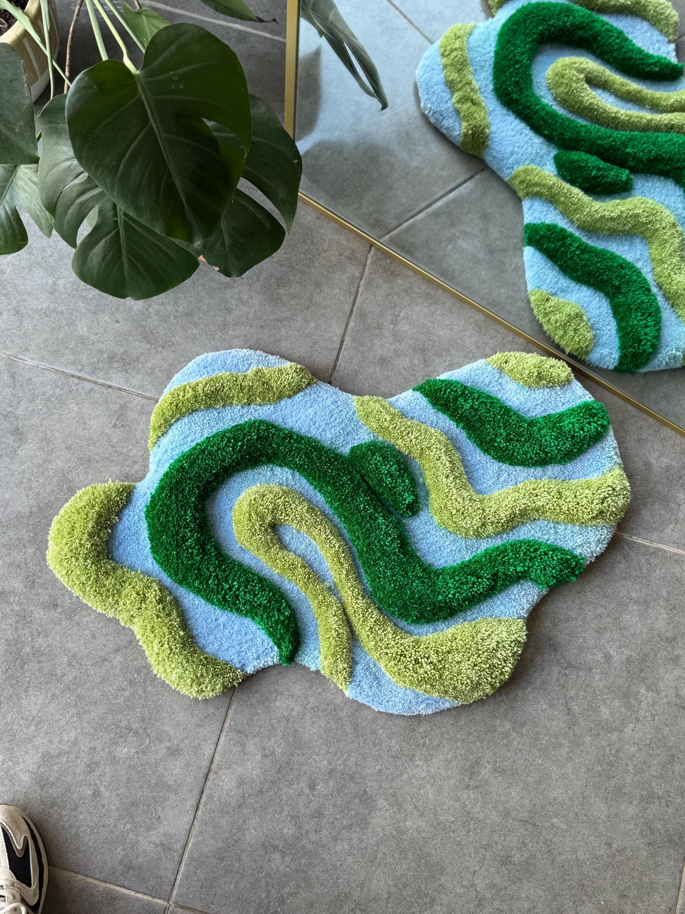 OrnnWorks 3D Green & Blue Textured Handmade Tufted Rug