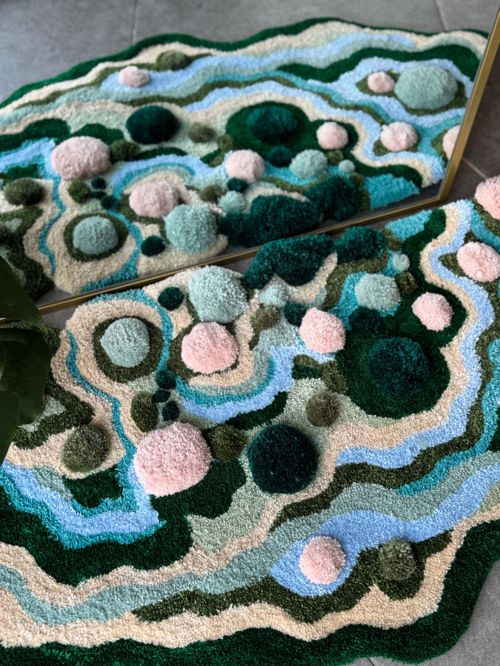 OrnnWorks Pastel Handmade Tufted Rug Blue Pink Green Floor Art