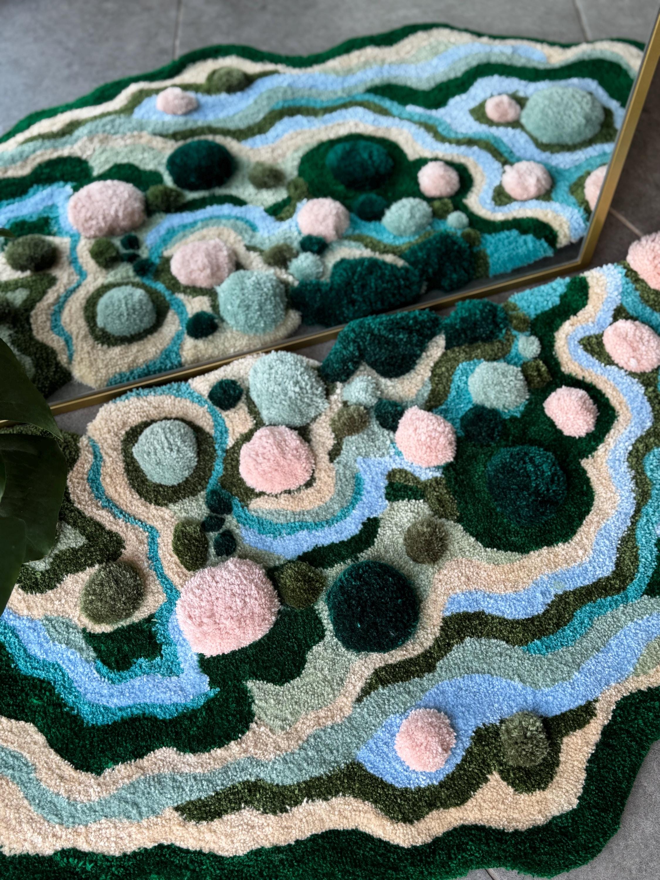 OrnnWorks Pastel Handmade Tufted Rug Blue Pink Green Floor Art