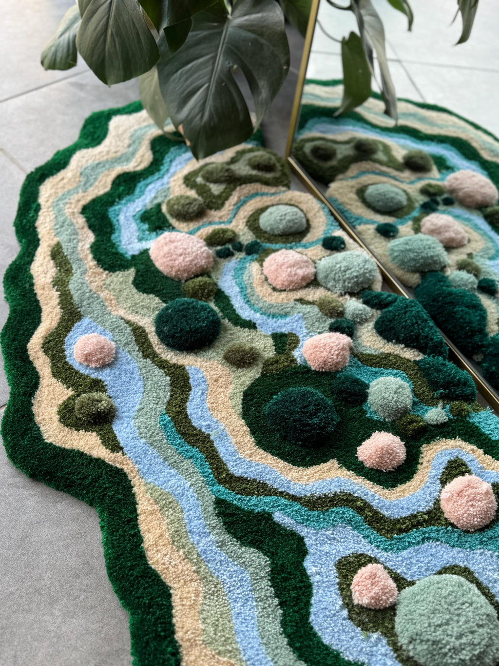 OrnnWorks Pastel Handmade Tufted Rug Blue Pink Green Floor Art