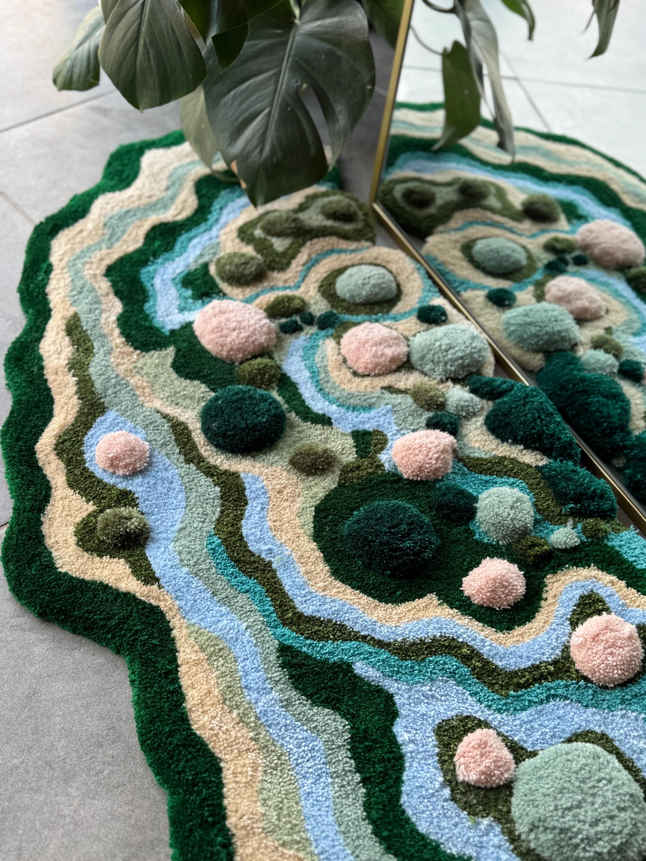 OrnnWorks Pastel Handmade Tufted Rug Blue Pink Green Floor Art