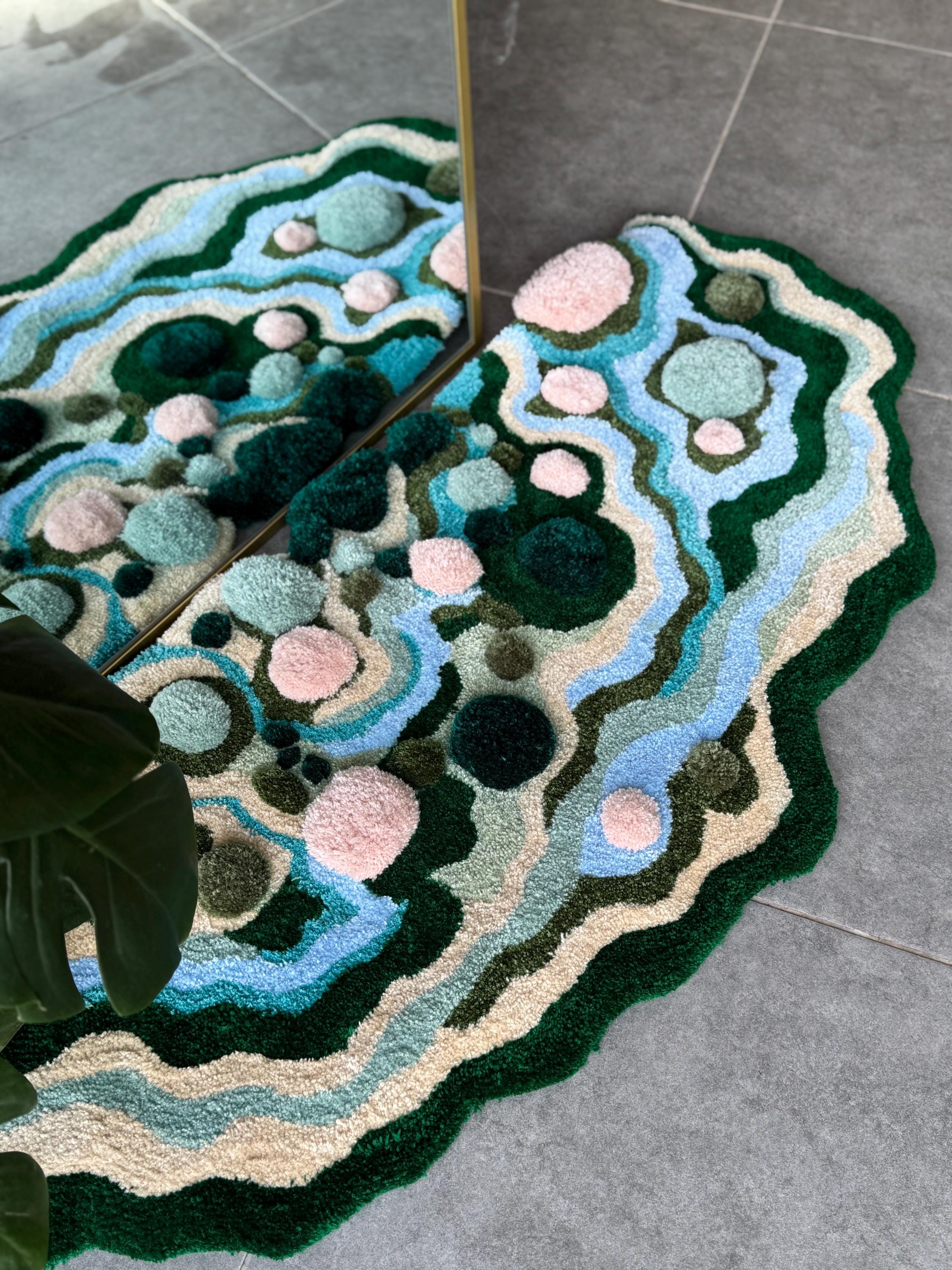 OrnnWorks Pastel Handmade Tufted Rug Blue Pink Green Floor Art