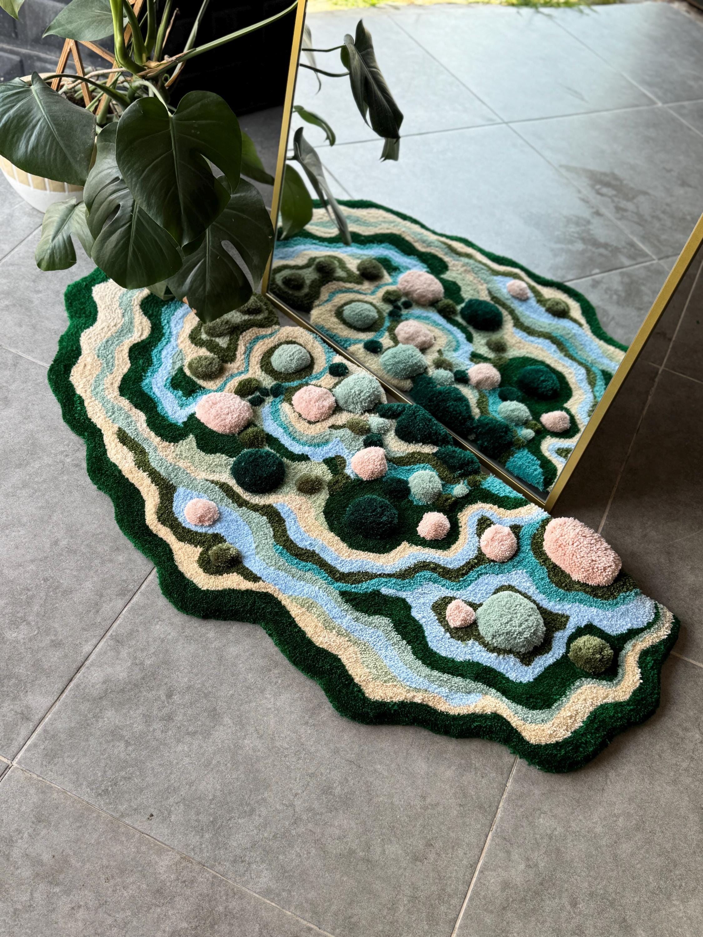 OrnnWorks Pastel Handmade Tufted Rug Blue Pink Green Floor Art