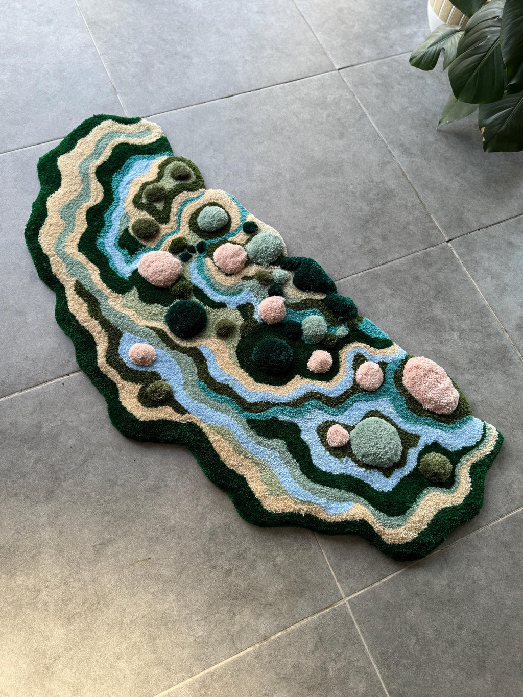 OrnnWorks Pastel Handmade Tufted Rug Blue Pink Green Floor Art