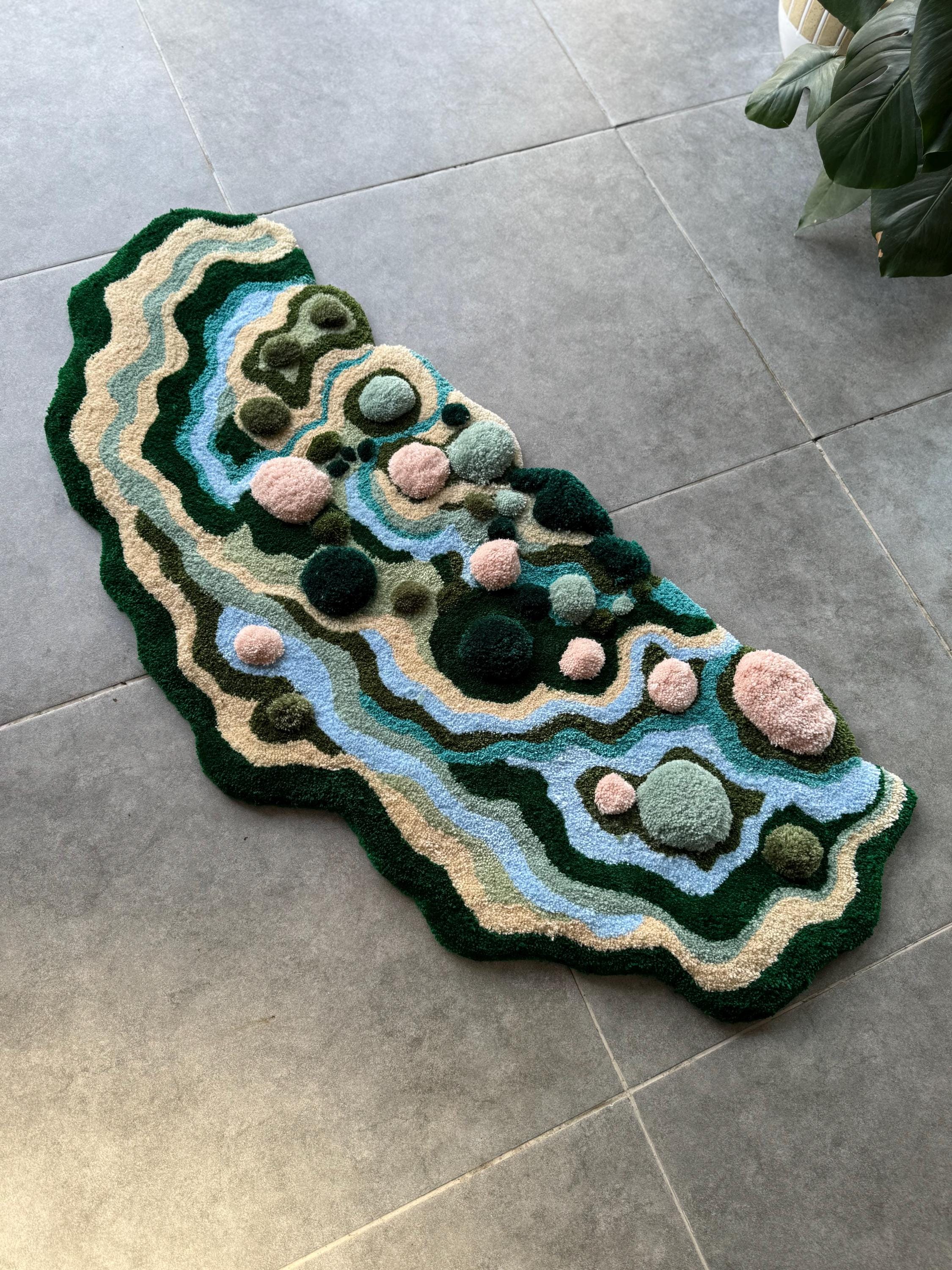 OrnnWorks Pastel Handmade Tufted Rug Blue Pink Green Floor Art
