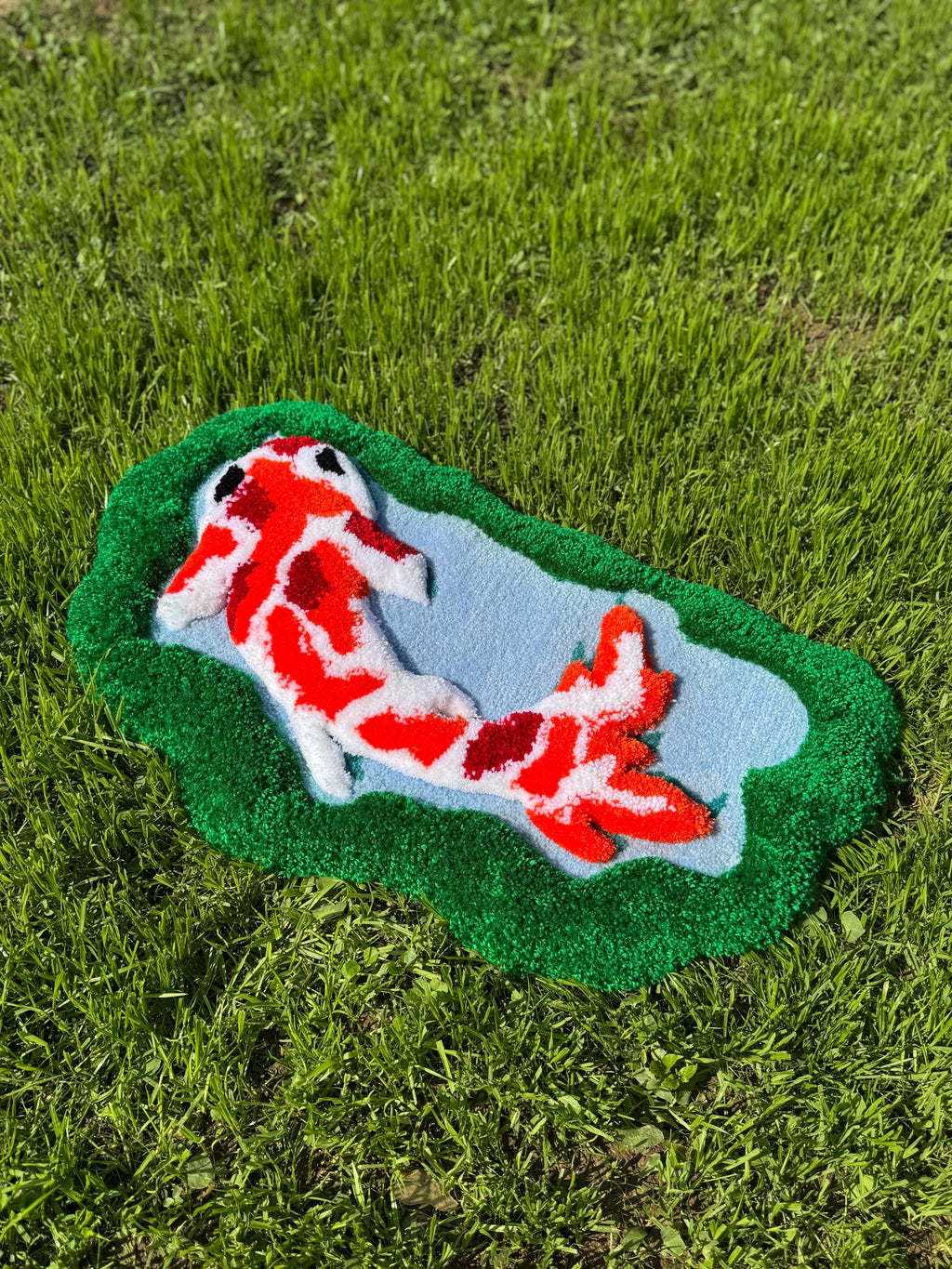 OrnnWorks 3D Koi Fish Handmade Tufted Rug Greenery Floor Art