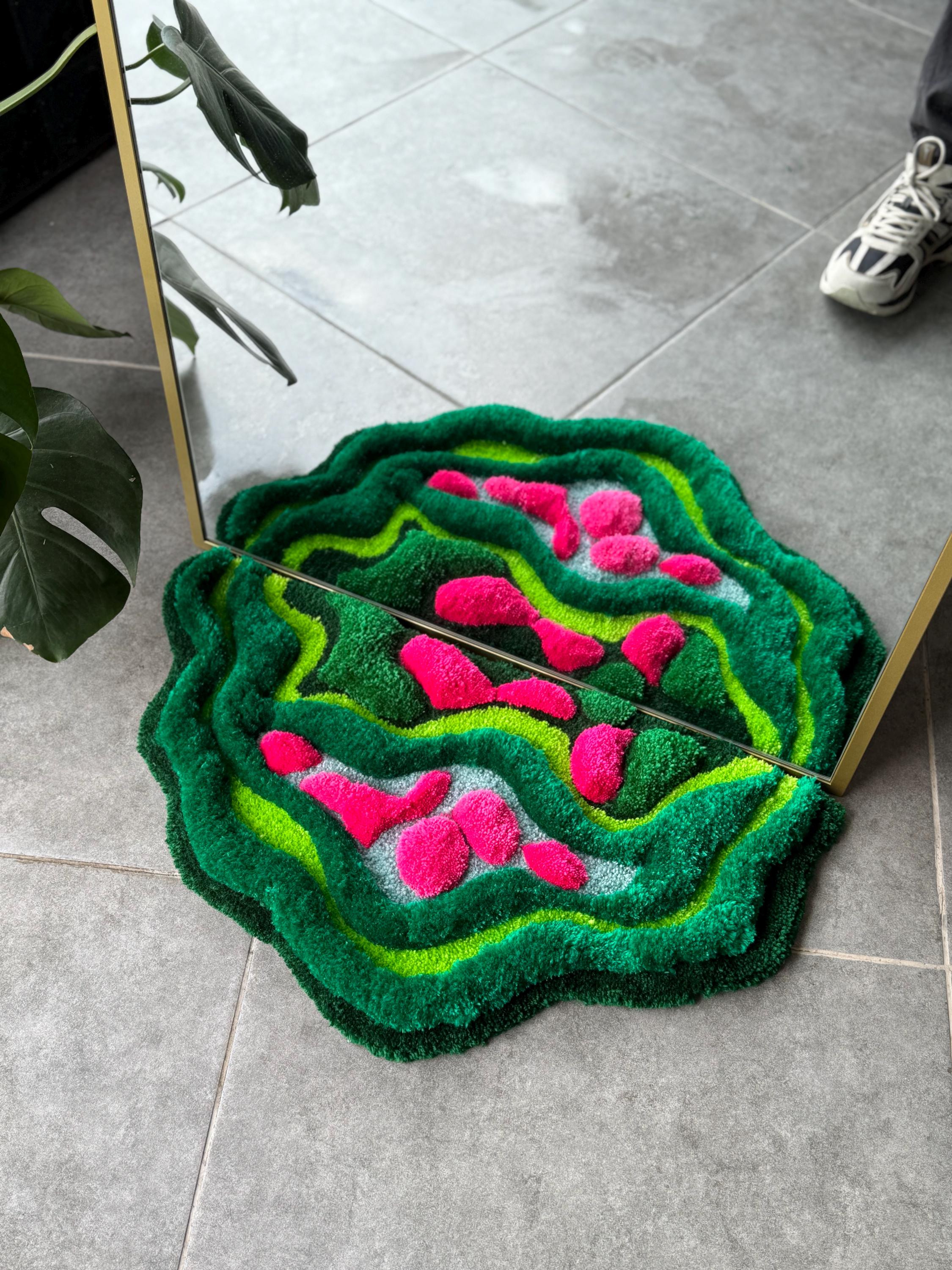 OrnnWorks 3D Tropical Leaves Handmade Tufted Rug Jungle-Inspired Fiber Art Carpet
