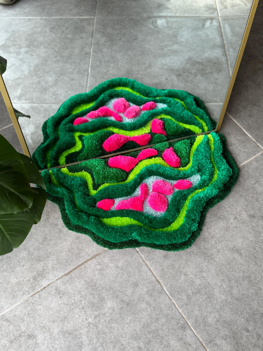 OrnnWorks 3D Tropical Leaves Handmade Tufted Rug Jungle-Inspired Fiber Art Carpet