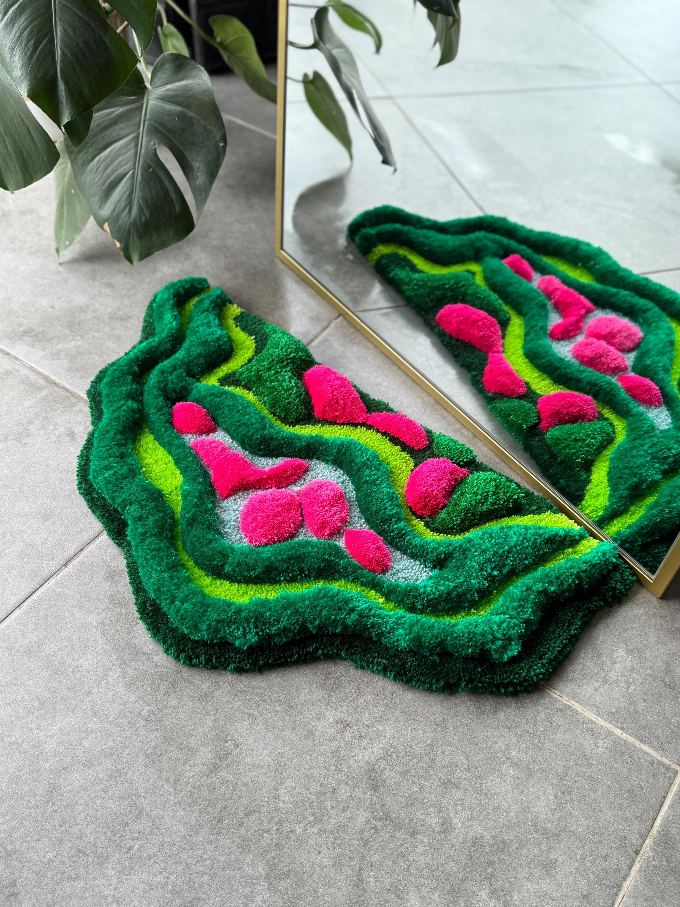 OrnnWorks 3D Tropical Leaves Handmade Tufted Rug Jungle-Inspired Fiber Art Carpet