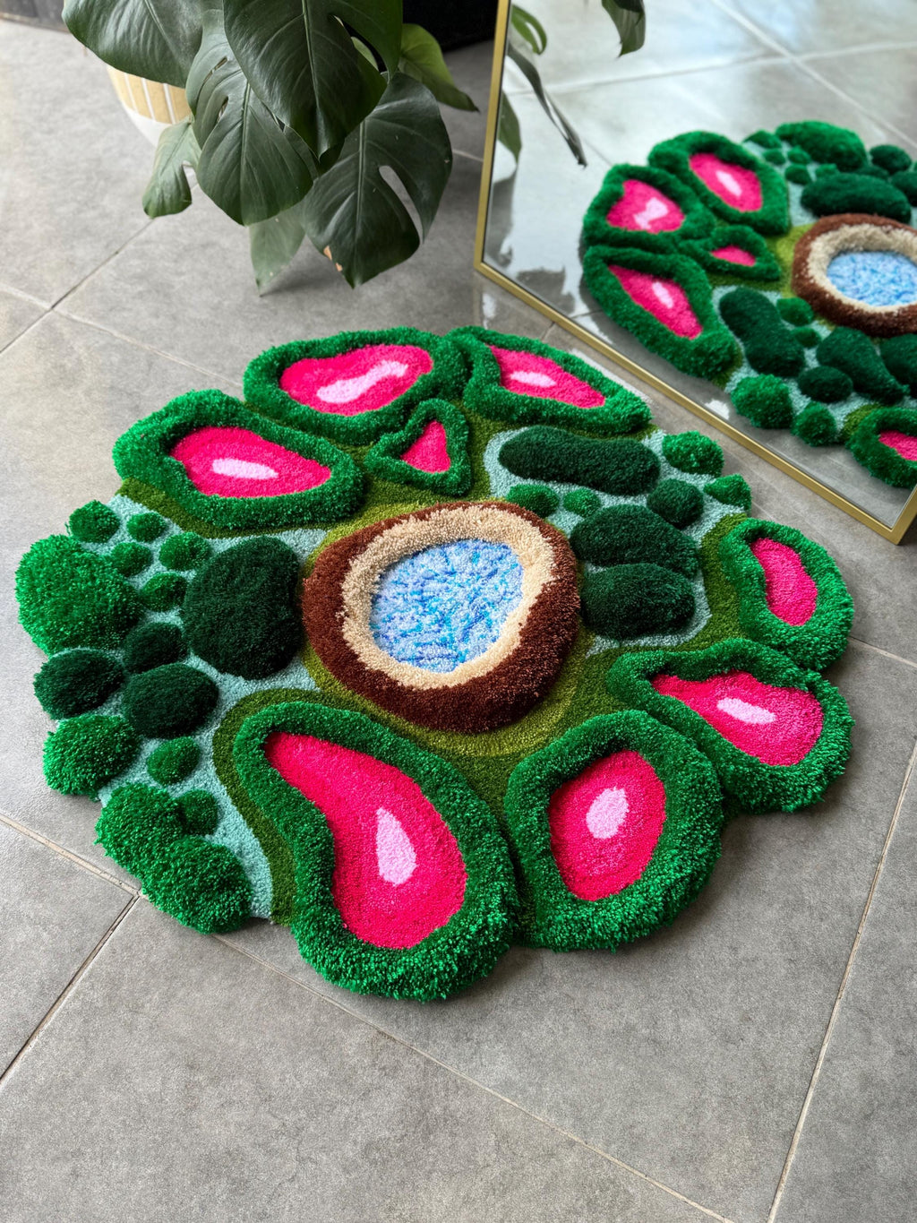OrnnWorks 3D Pink Tropical Plant Jungle Inspired Tufted Rug