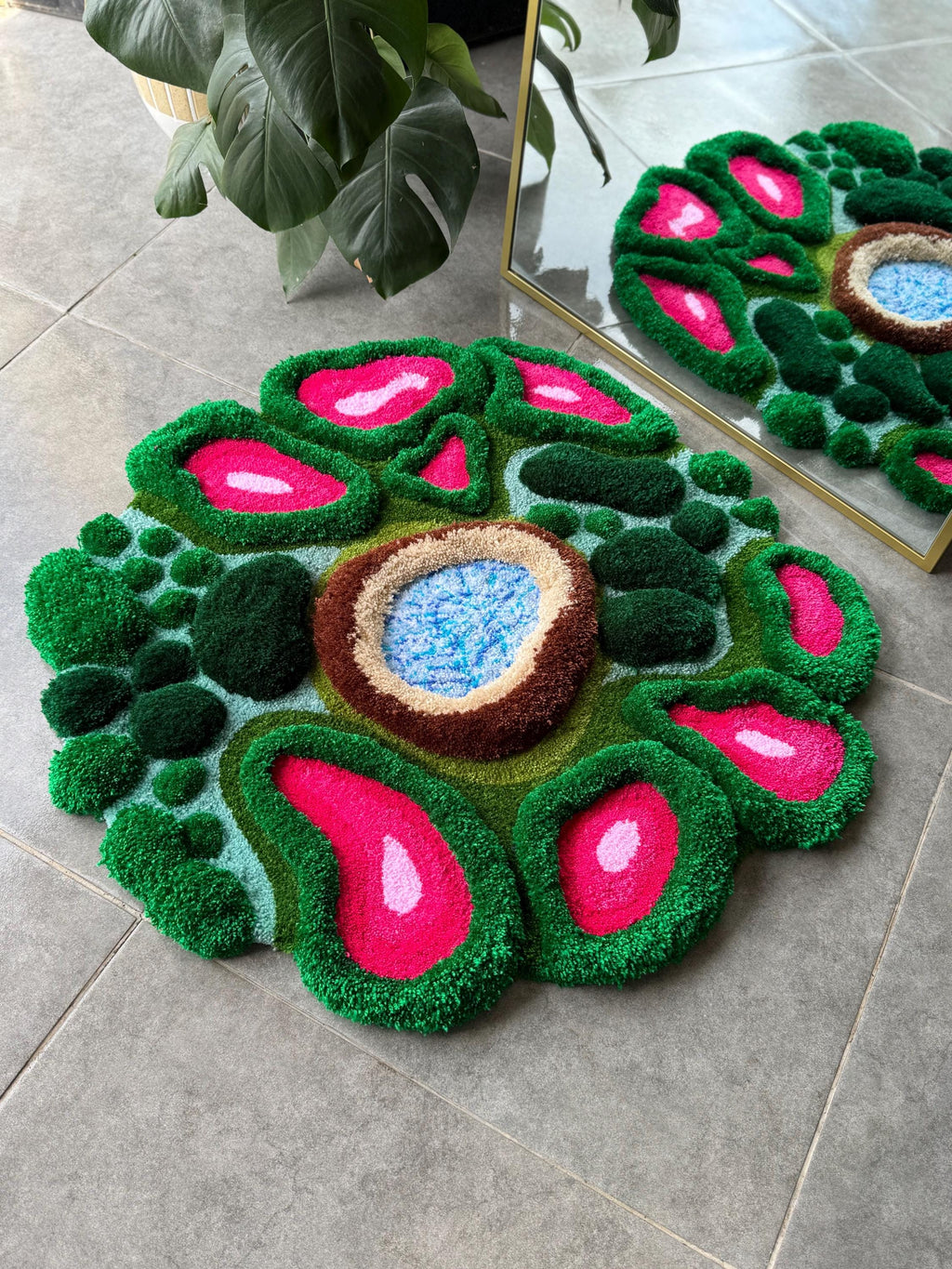 OrnnWorks 3D Pink Tropical Plant Jungle Inspired Tufted Rug