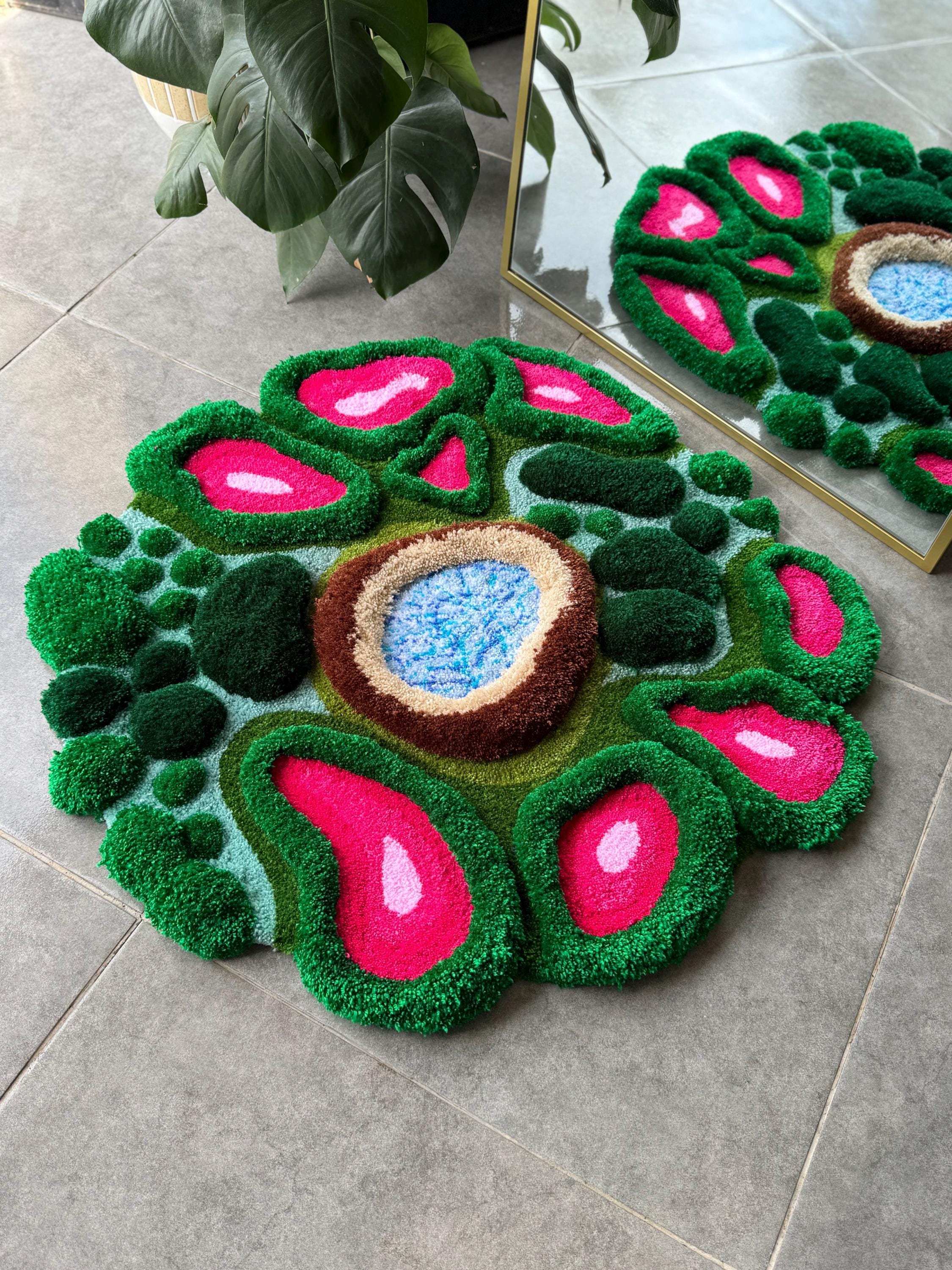 OrnnWorks 3D Pink Tropical Plant Jungle Inspired Tufted Rug