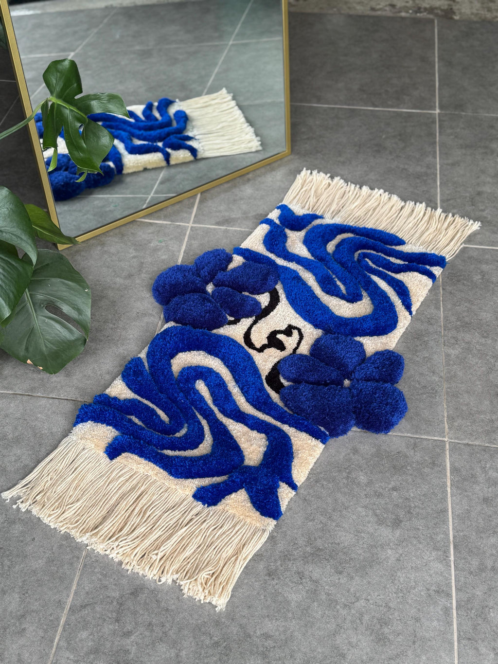 OrnnWorks 3D Floral Tufted Rug Navy And Beige