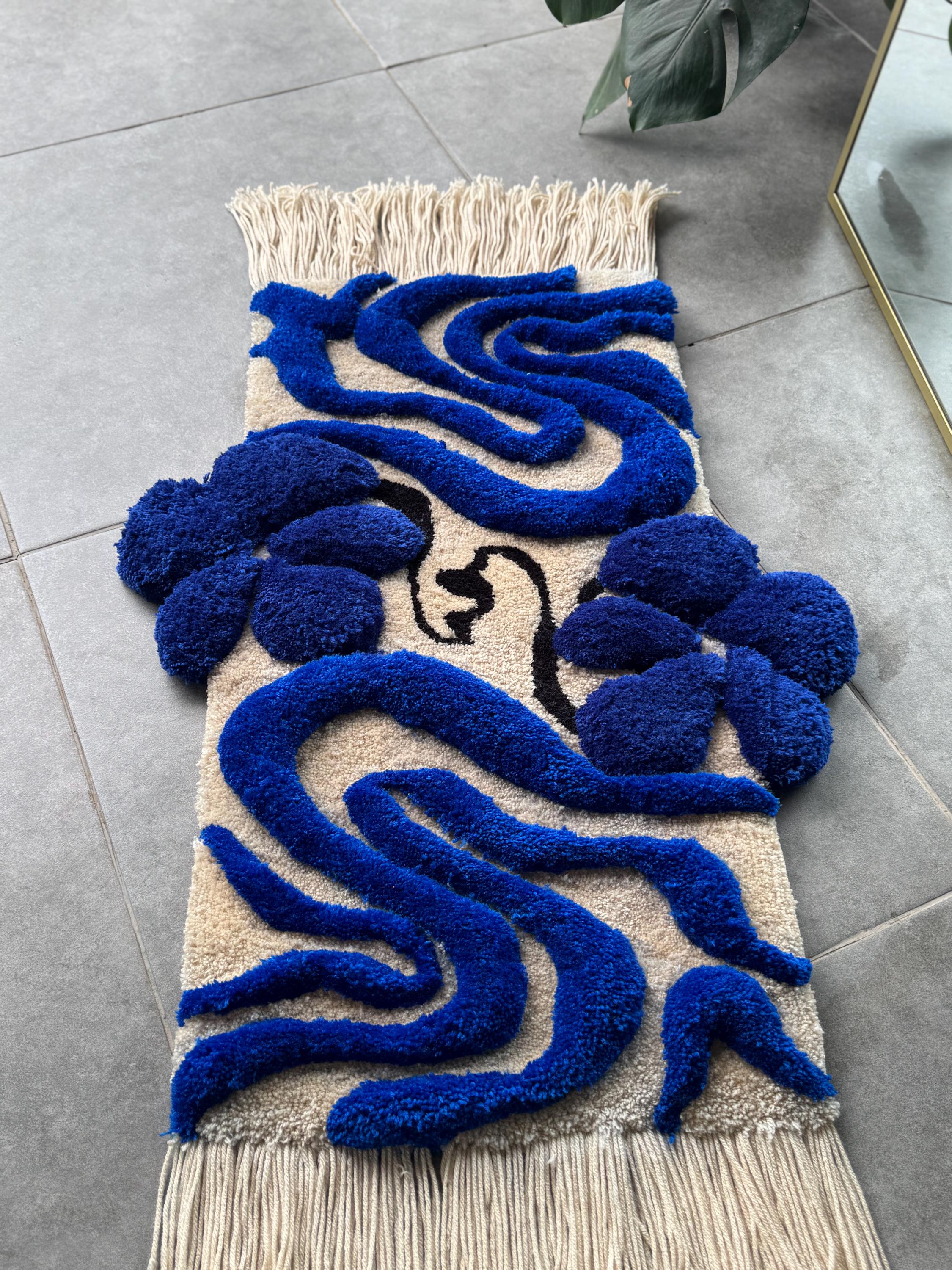OrnnWorks 3D Floral Tufted Rug Navy And Beige