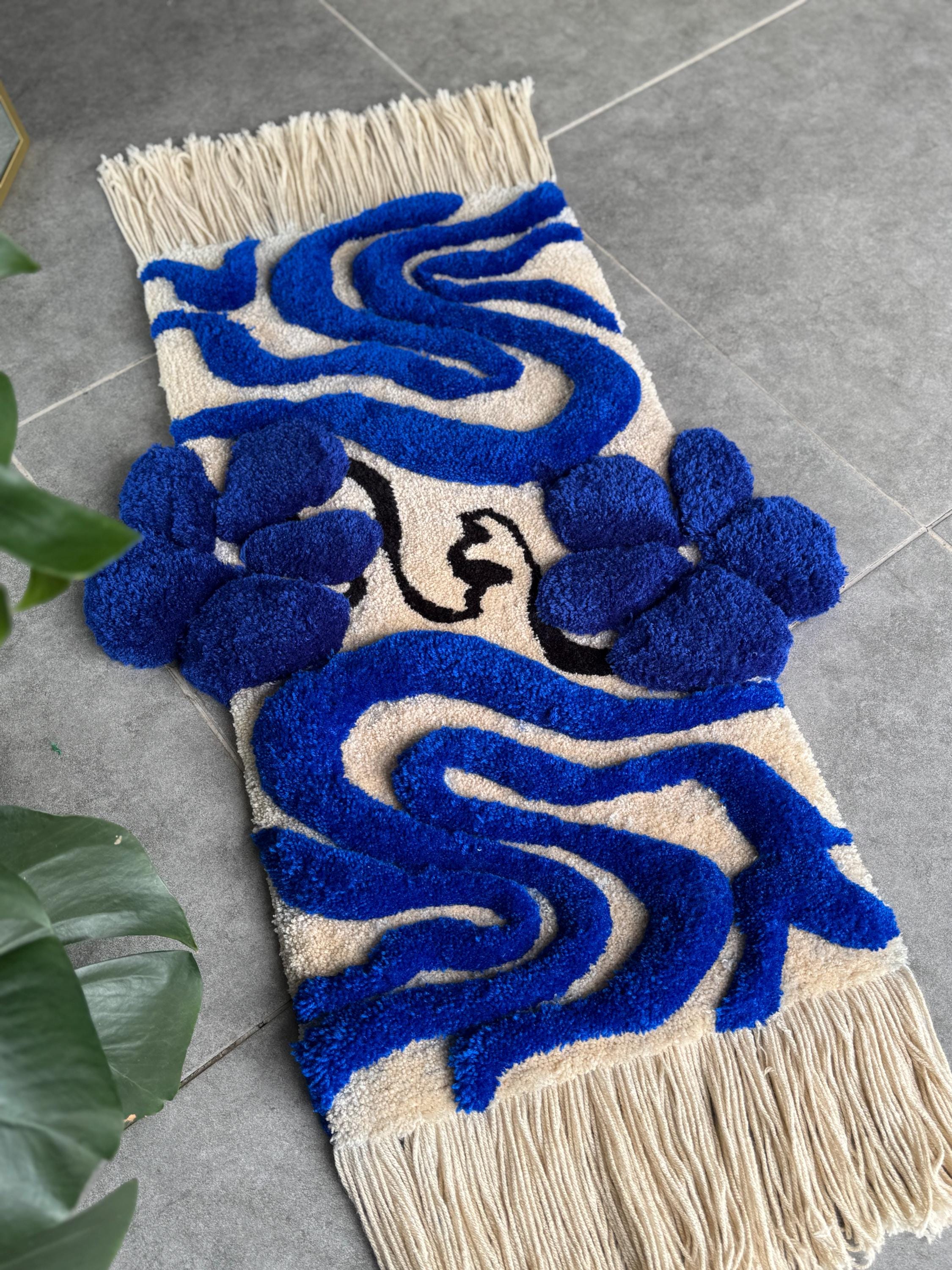 OrnnWorks 3D Floral Tufted Rug Navy And Beige