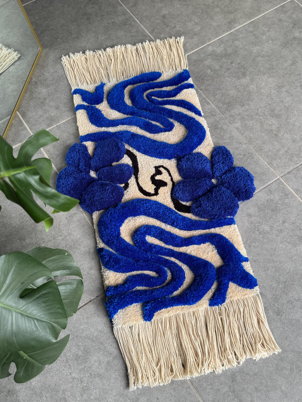 OrnnWorks 3D Floral Tufted Rug Navy And Beige