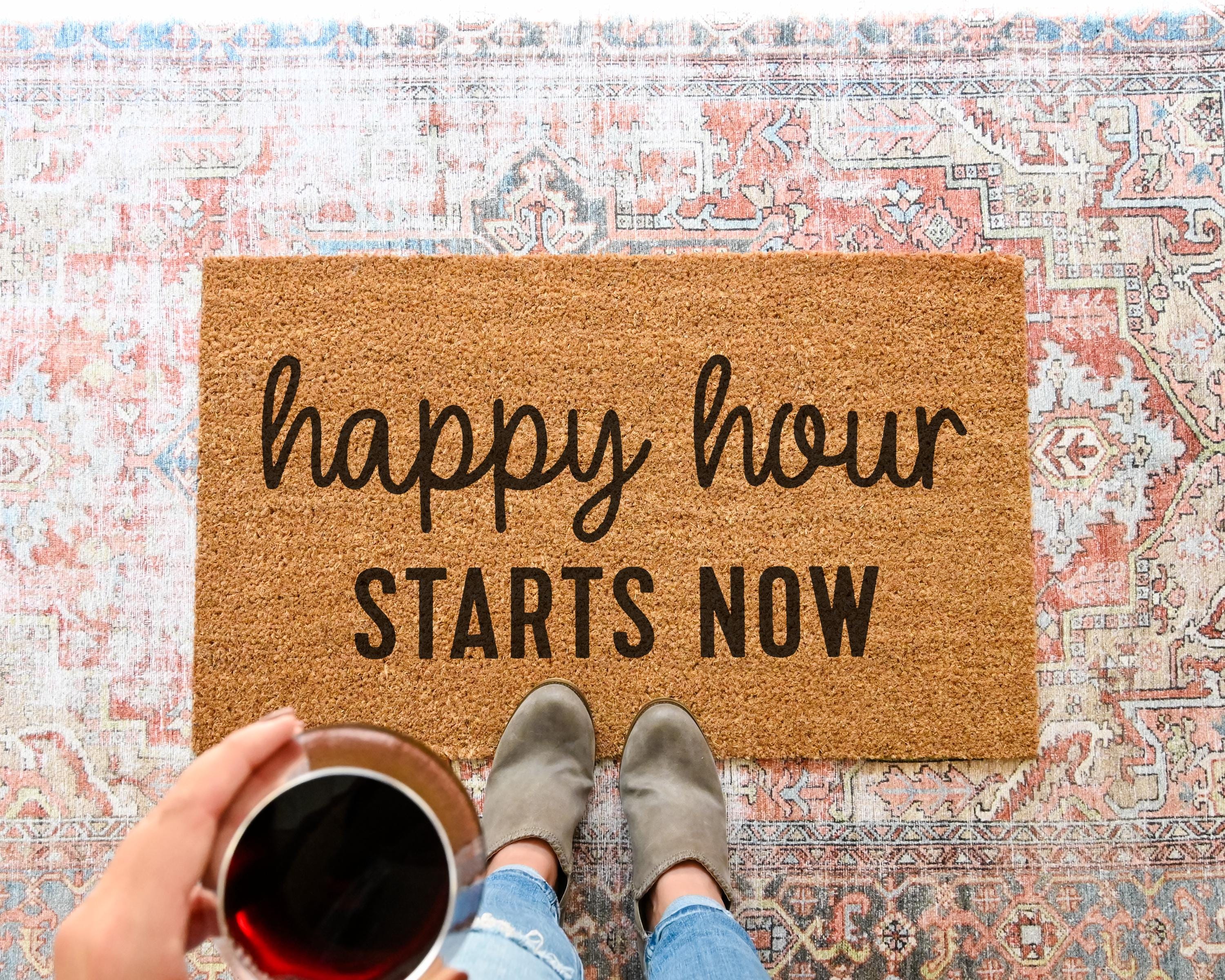 Happy Hour Starts Now Coir Doormat