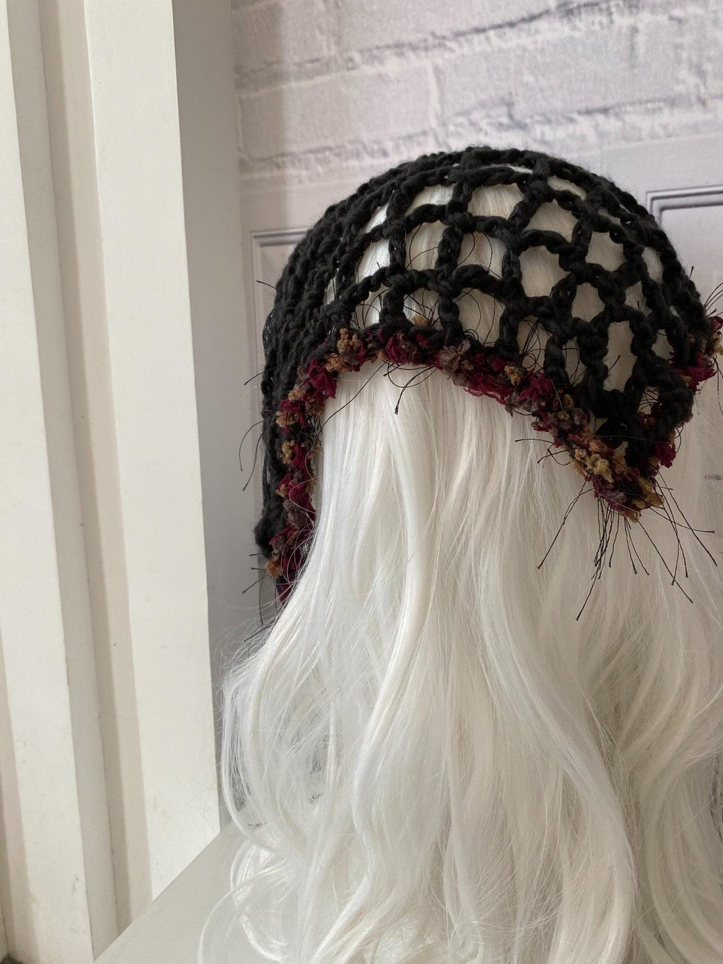 Y2K Black Crochet Triangle Headscarf Gothic Boho Hair Wrap