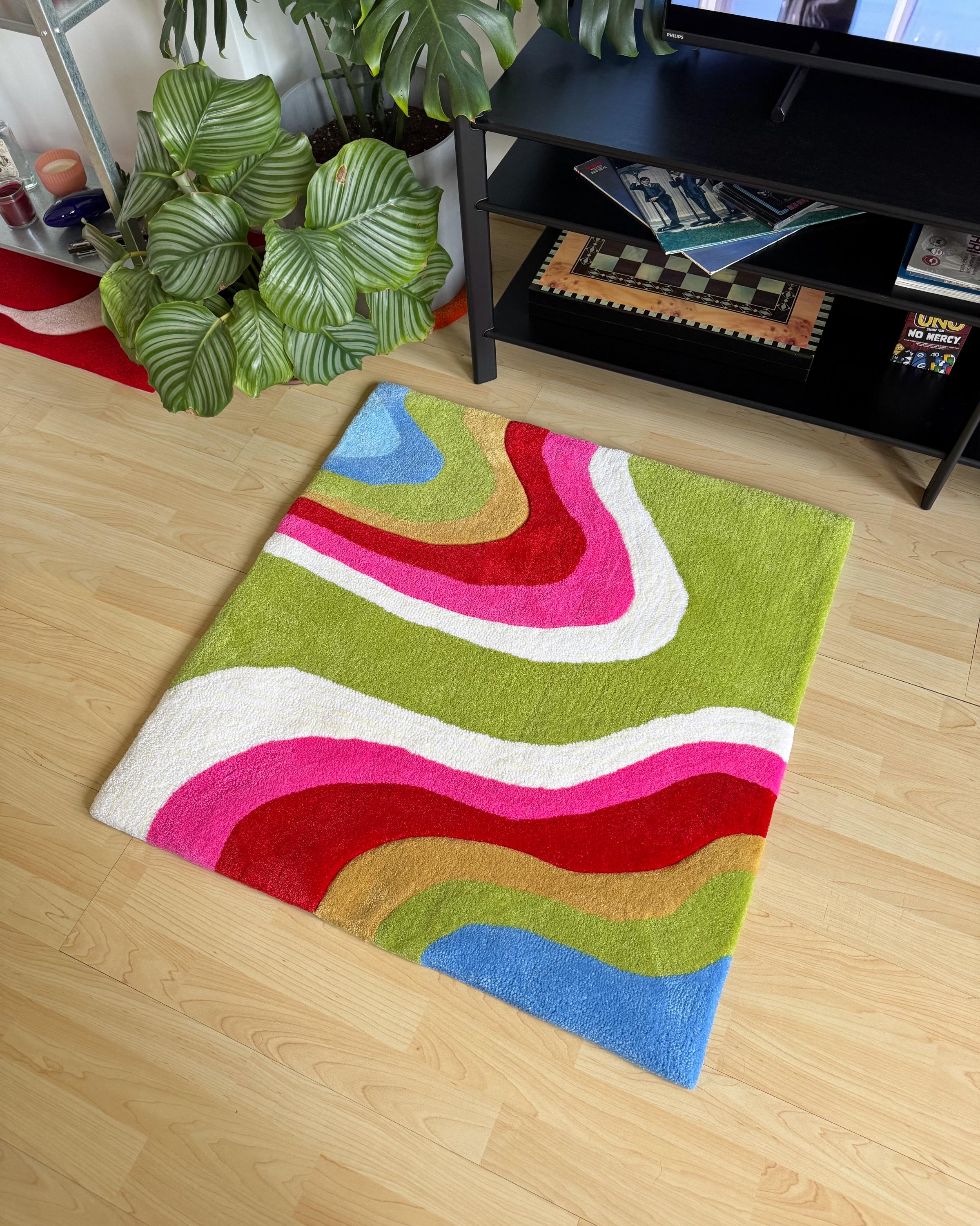 LargoModern Colorful Square Handmade Tufted Rug Retro Multicolor