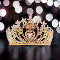 HappyJewelryWorld Crystal Heart Tiara Gold Bridal Headband
