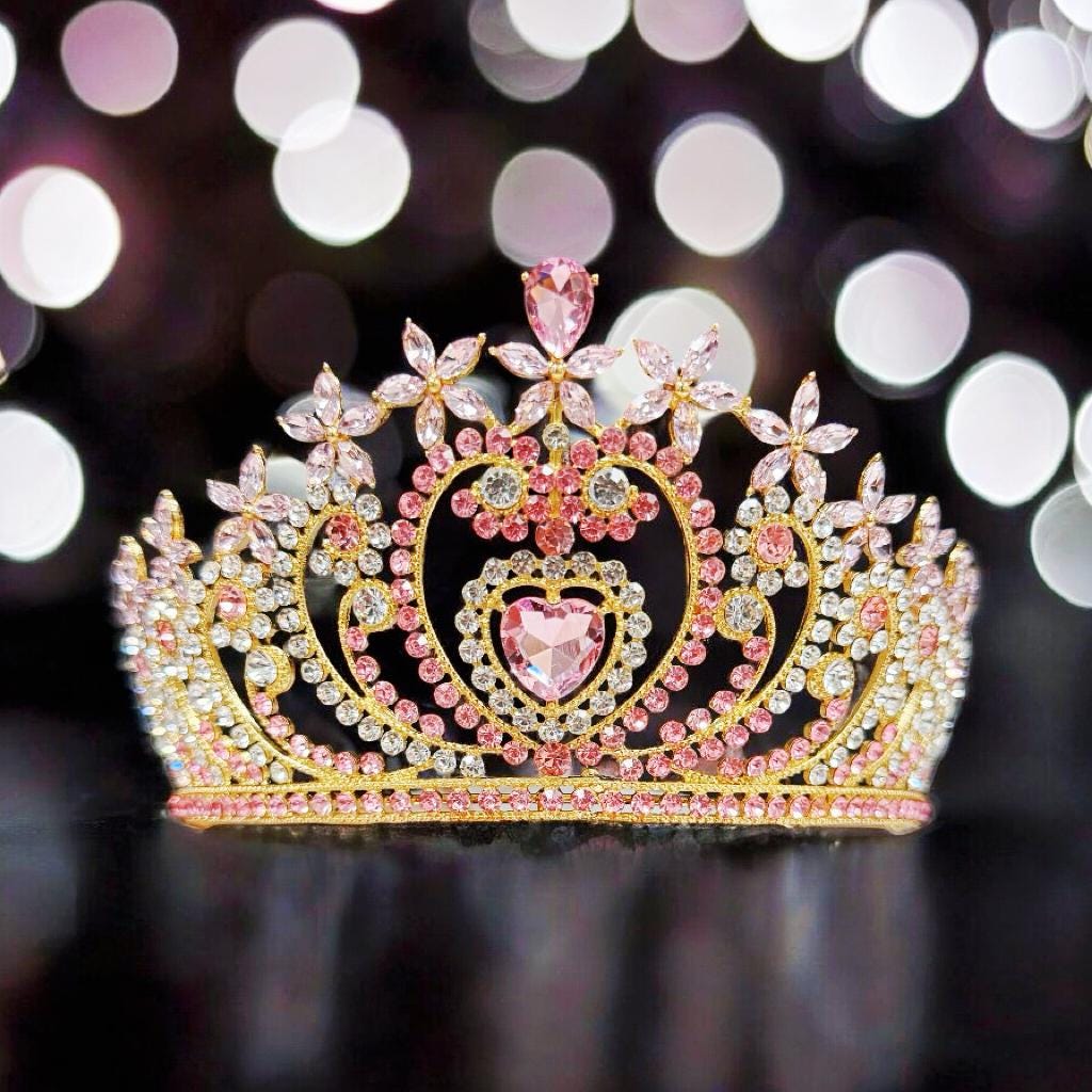 HappyJewelryWorld Crystal Heart Tiara Gold Bridal Headband