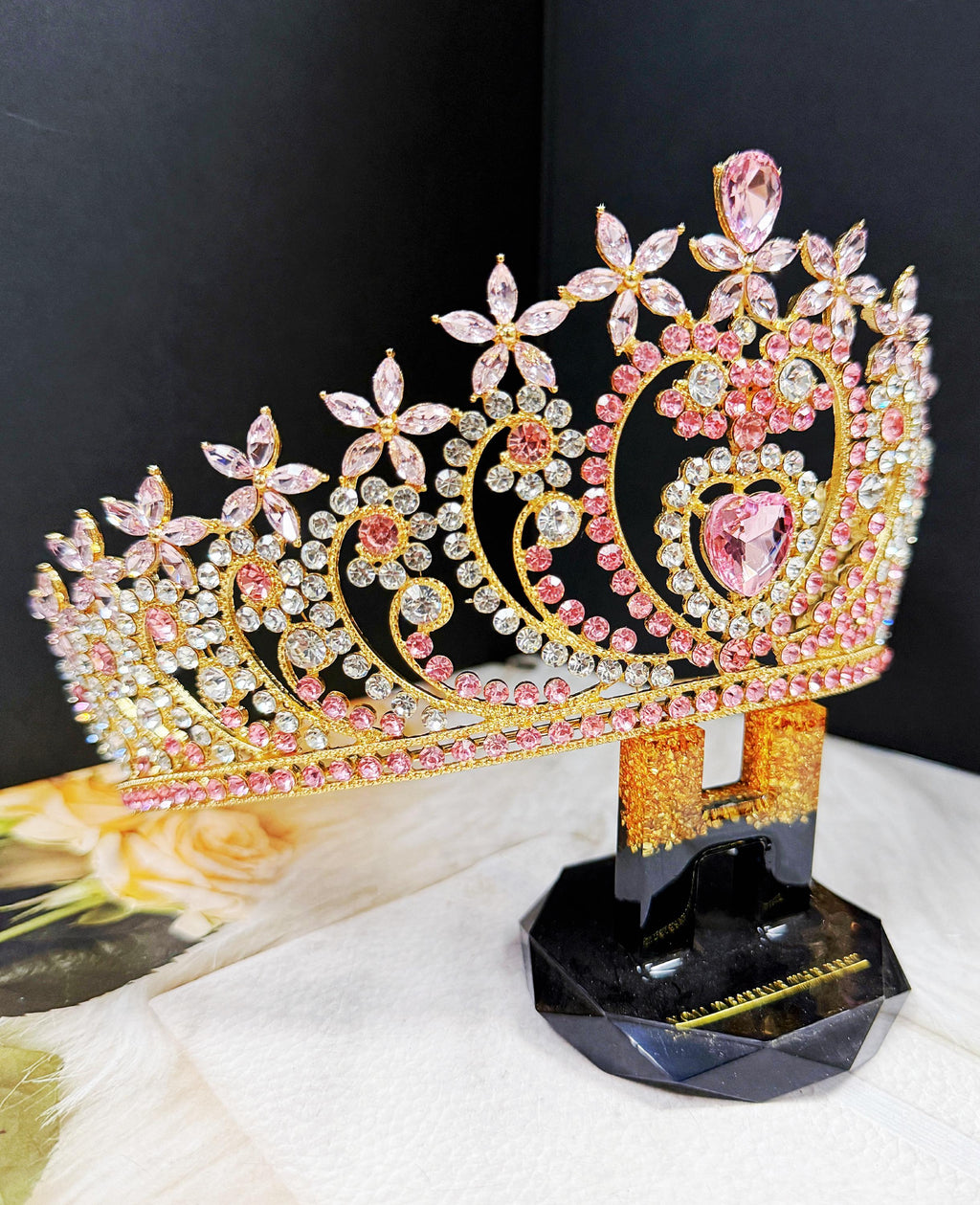 HappyJewelryWorld Crystal Heart Tiara Gold Bridal Headband