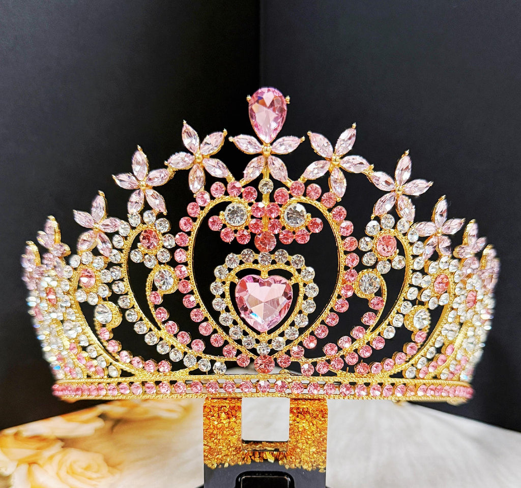 HappyJewelryWorld Crystal Heart Tiara Gold Bridal Headband