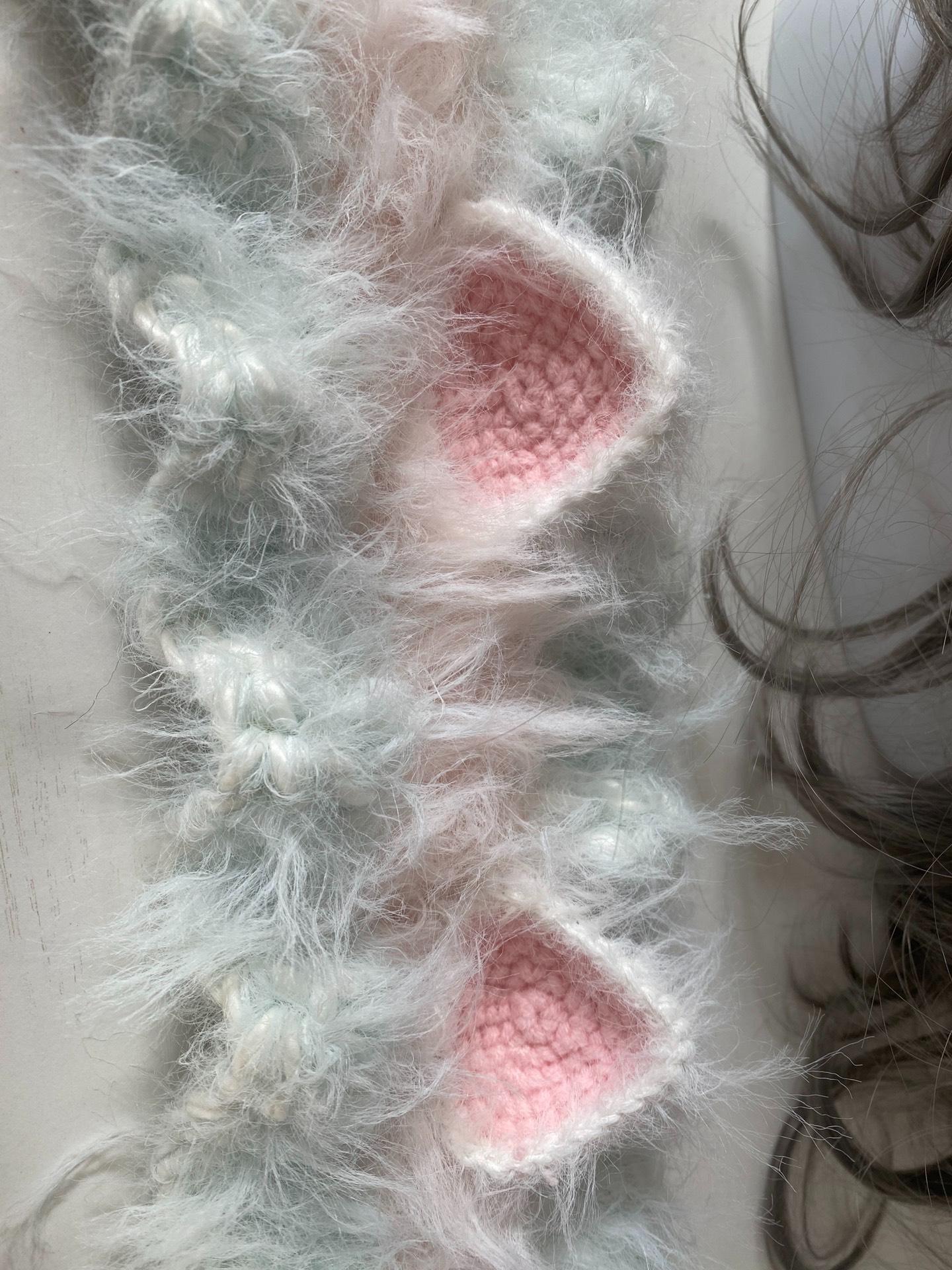 Handmade Mint Cat Ear Hood, Furry Lolita Cosplay Bonnet